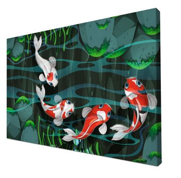 wandmotiv24 Leinwandbild Vier Fische schwimmen im Teich, Kinder Motive (1 St), Wandbild, Wanddeko, Leinwandbilder in versch. Größen