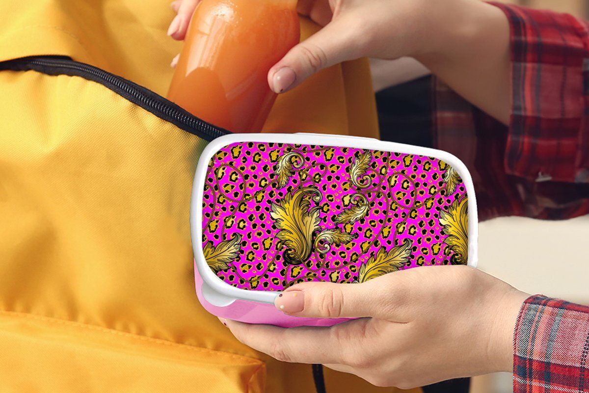 MuchoWow Lunchbox Barock für (2-tlg), Kunststoff Brotdose Panther Erwachsene, Kunststoff, - Mädchen, Snackbox, Muster, - Gold rosa Kinder, Brotbox 