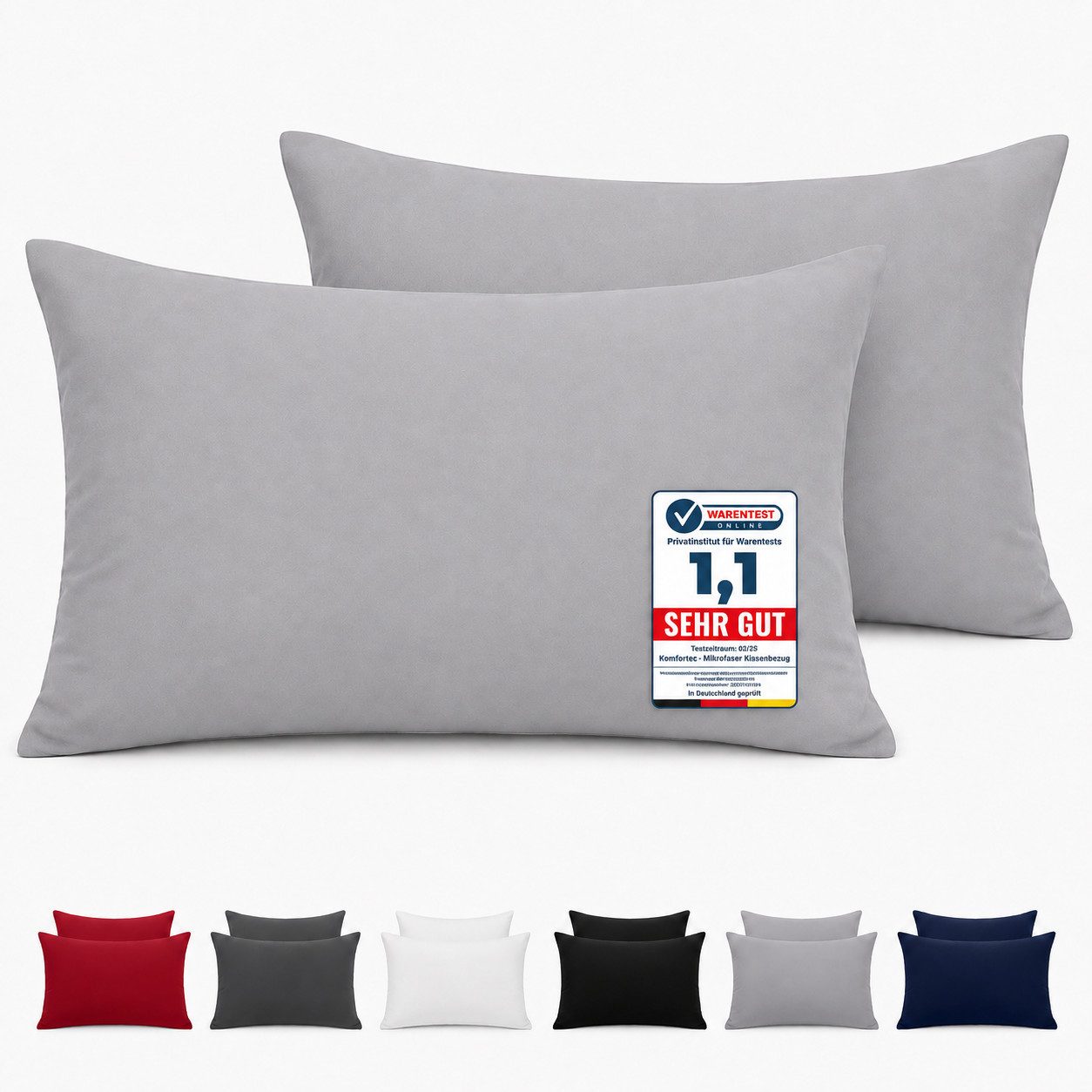 Komfortec Kissenbezug Premium Kopfkissenbezug, gebürstet 100% Mikrofaser 90g/m², (2 Stück), 40x60 cm mit Reißverschluss, Superweiches Kissenhülle Set