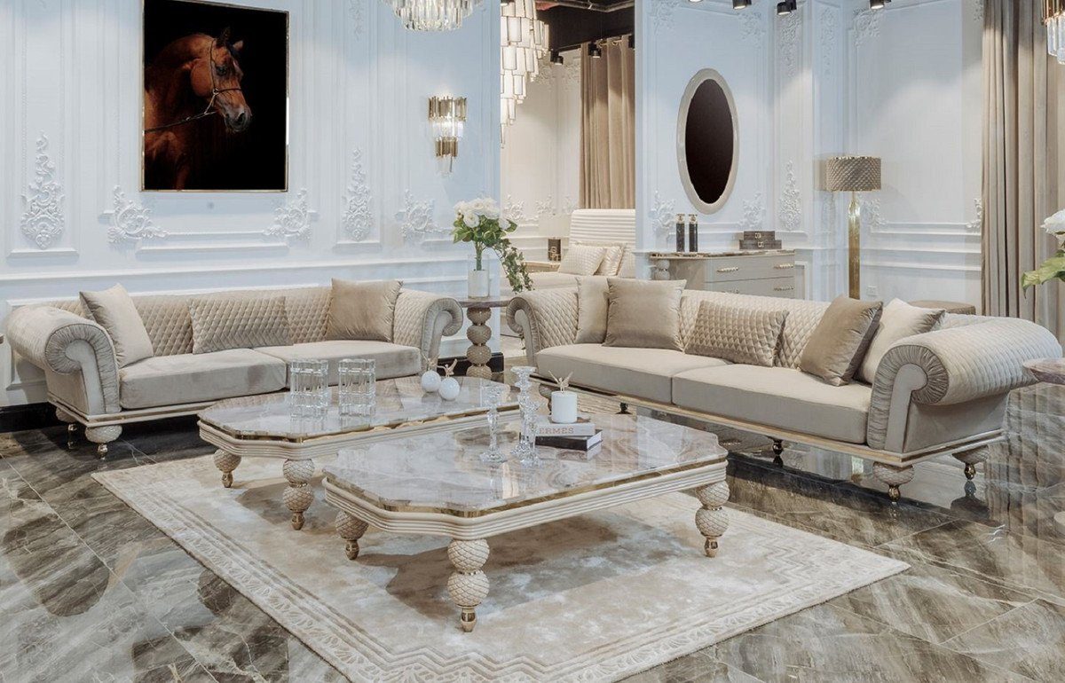 Casa Padrino 3-Sitzer Luxus Wohnzimmer Sofa Qualität / Gold 3er Hotel & Sofa - Art Deco Deco Luxus Luxus Wohnzimmer Sofa - Art Möbel Hotel Grau - 