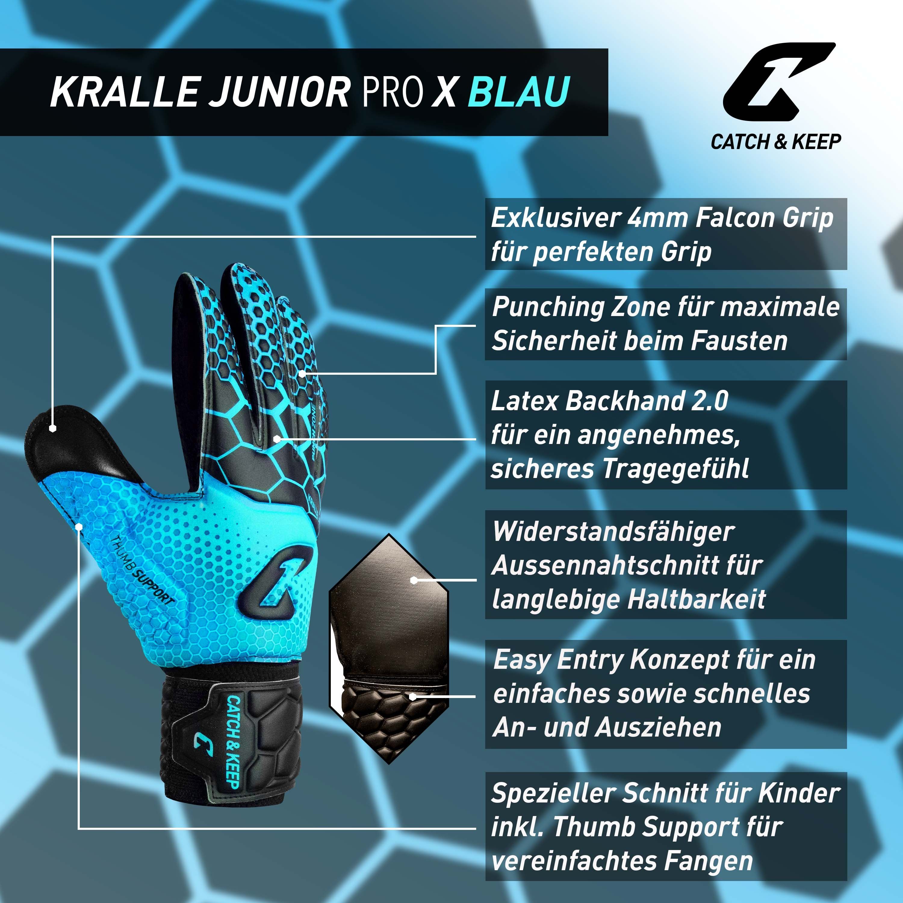 Catch & Keep Torwarthandschuhe Torwarthandschuhe kinder mit Fingrschutz&Grip für starken Halt Pro 3.0 (1-St)