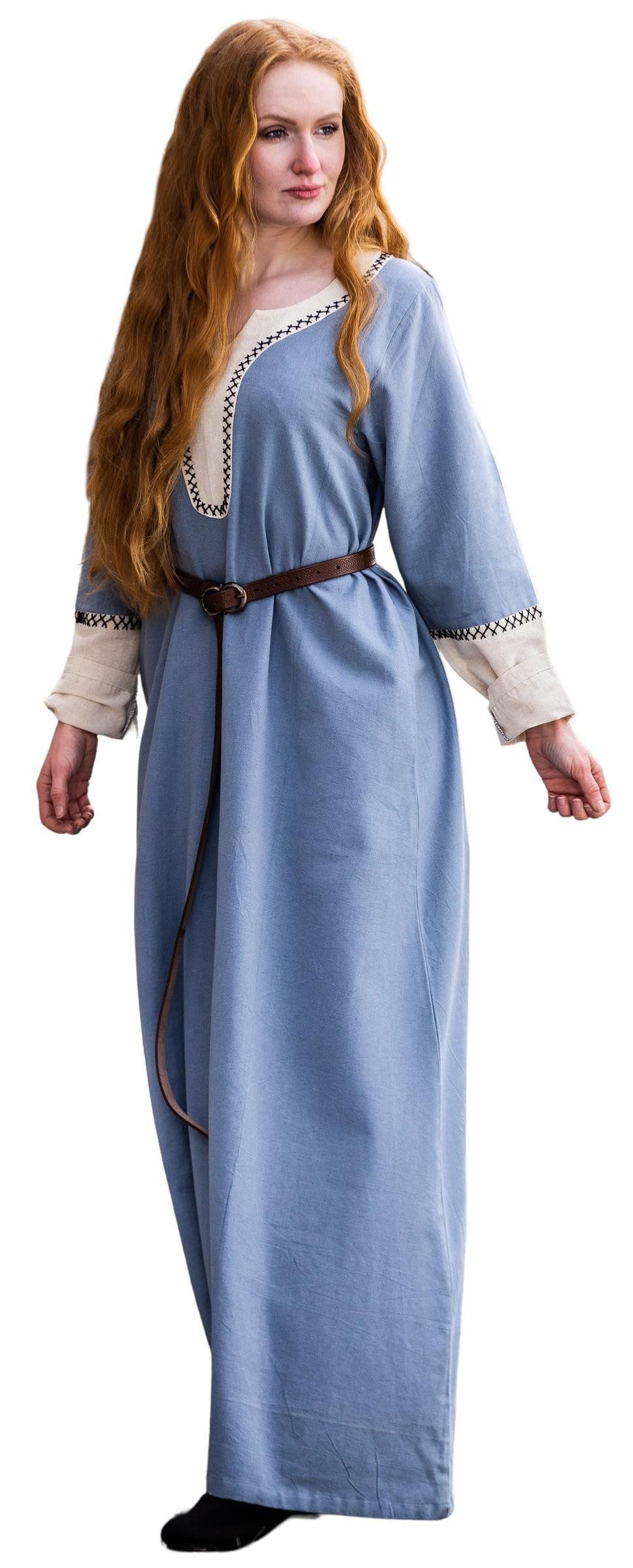 Leonardo Carbone Wikinger-Kostüm Kleid "Freya" mit Handstickerei, zweifarbiges Design, hochwertige Baumwolle