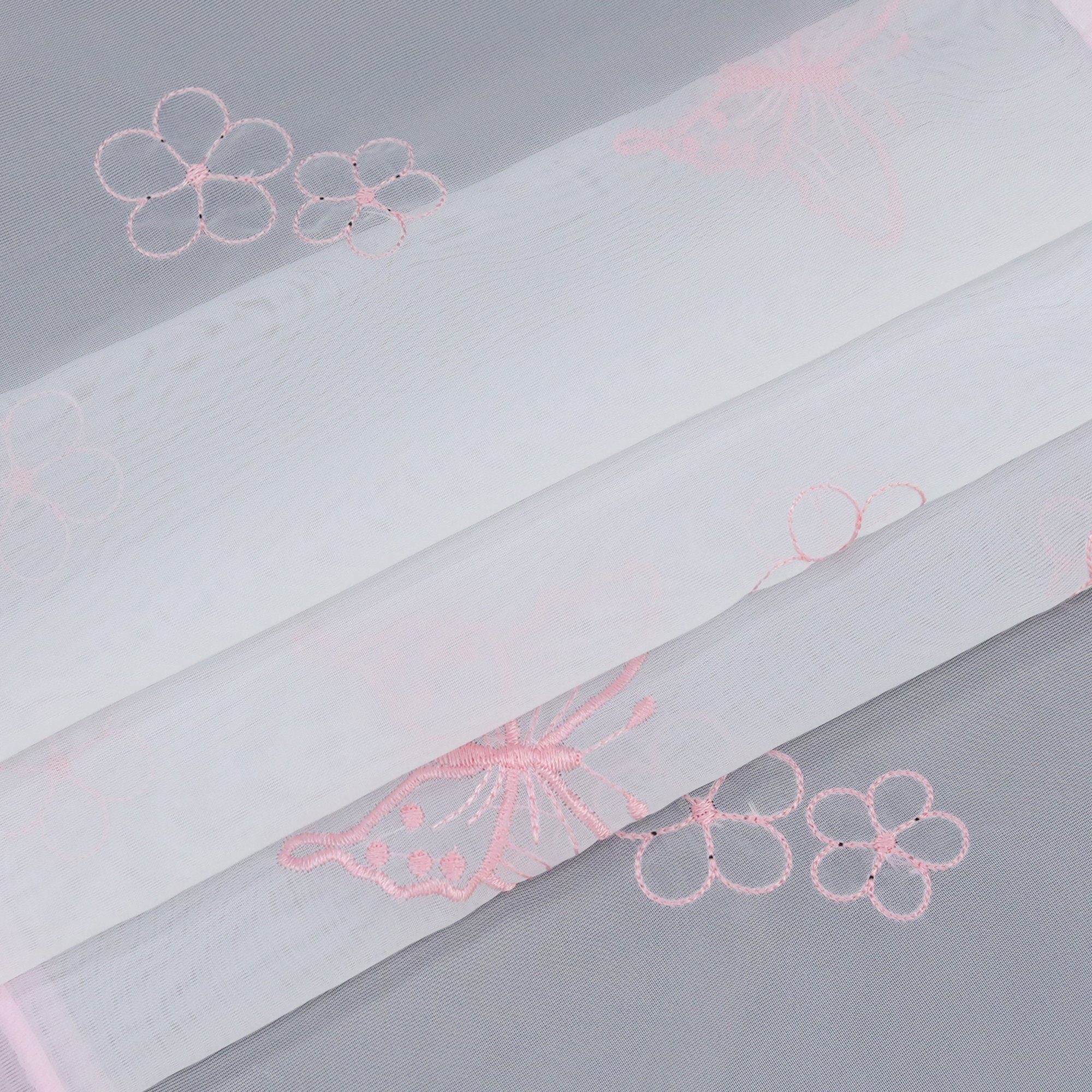 mit Bistrogardine Joyswahl, transparent, Schmetterling-Stickerei, (1 St), Schlaufen pink Scheibengardine,