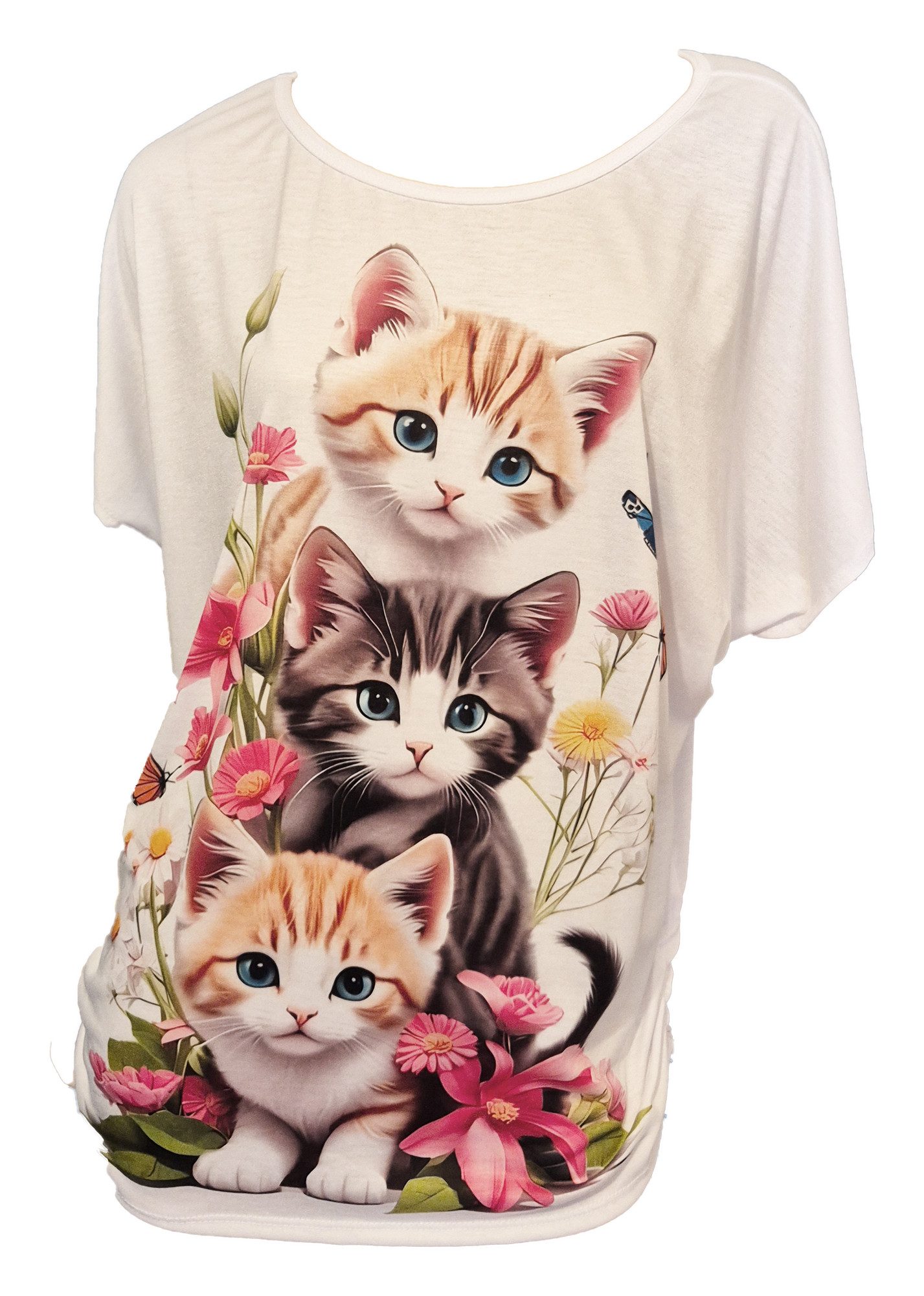 Einkaufszauber Kurzarmshirt T-Shirt Süße Bunte Katzenfamilie