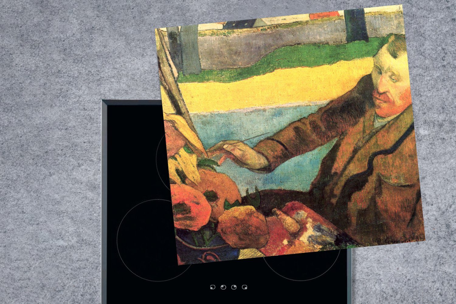 für Sonnenblumenmaler MuchoWow Gogh, Vincent küche Ceranfeldabdeckung, Der 78x78 - tlg), Herdblende-/Abdeckplatte Vinyl, van Arbeitsplatte cm, von Gemälde (1