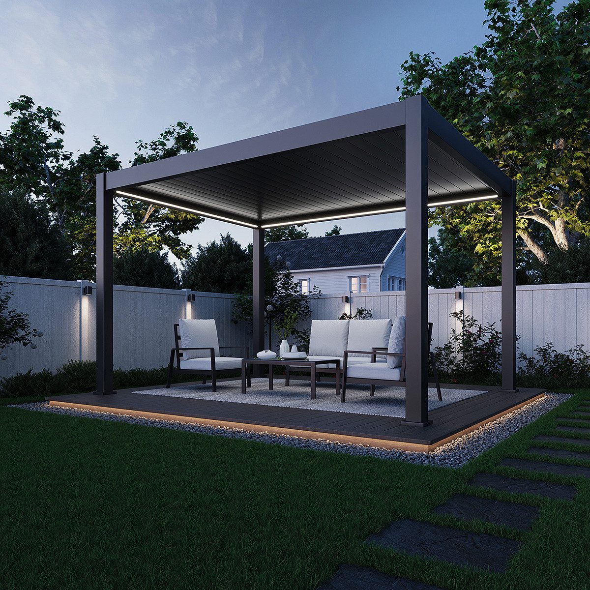 Weide Pergola Deluxe Plus Elektrisch Pavillon Terrassenüberdachung Aluminium LED 3x4
