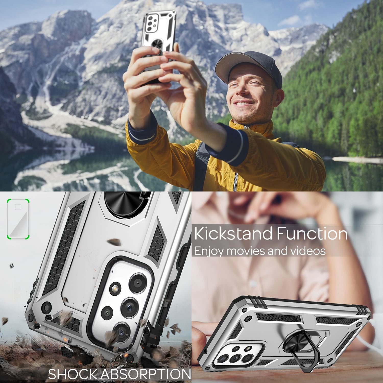 Nalia Smartphone-Hülle Samsung Galaxy A53 16,5 cm (6,5 Zoll), Stoßfeste Military-Style Ring Hülle / Extrem Schützend / Outdoor Case