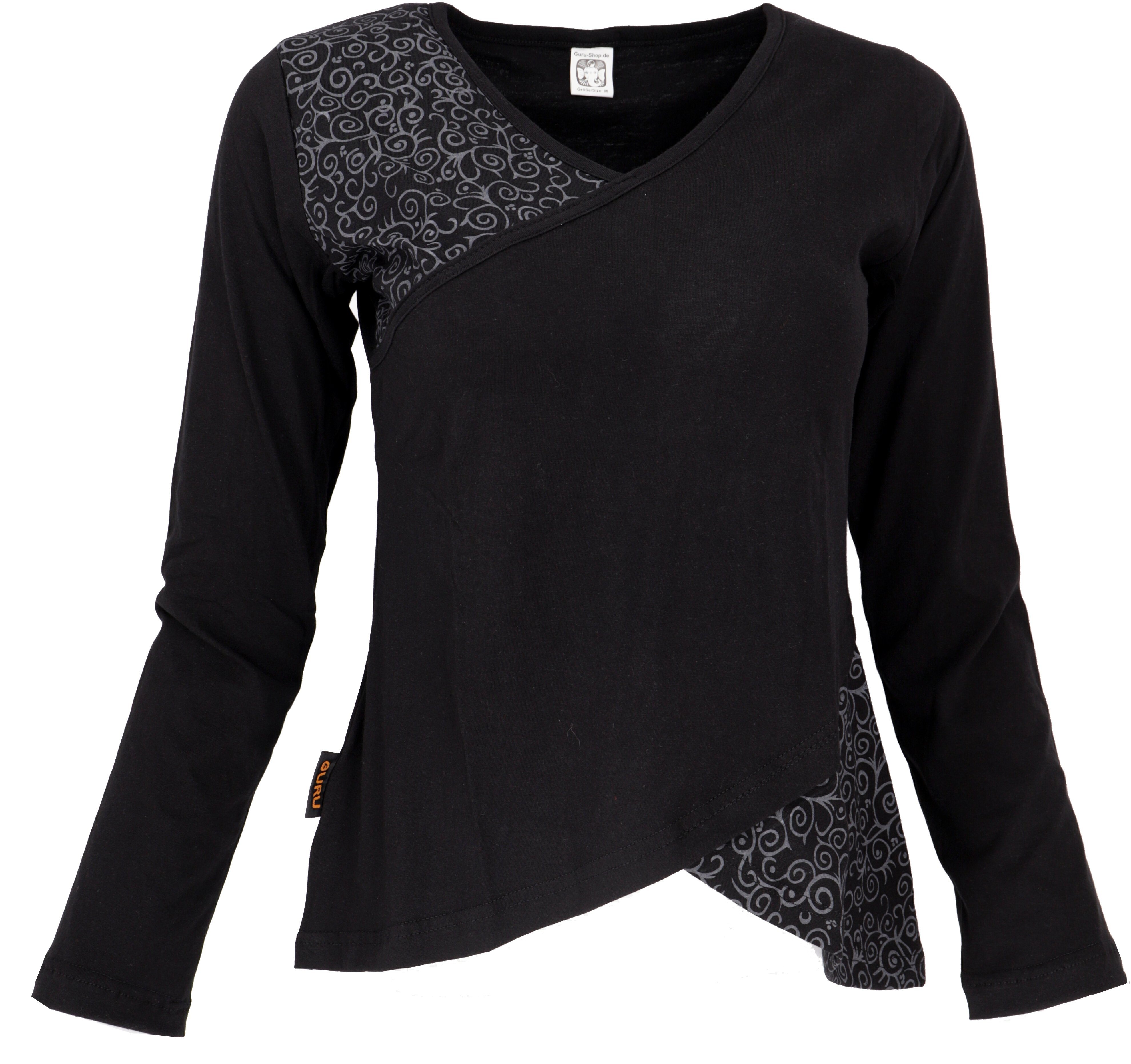Guru-Shop Longsleeve Langarmshirt Boho-chic - schwarz günstig online kaufen