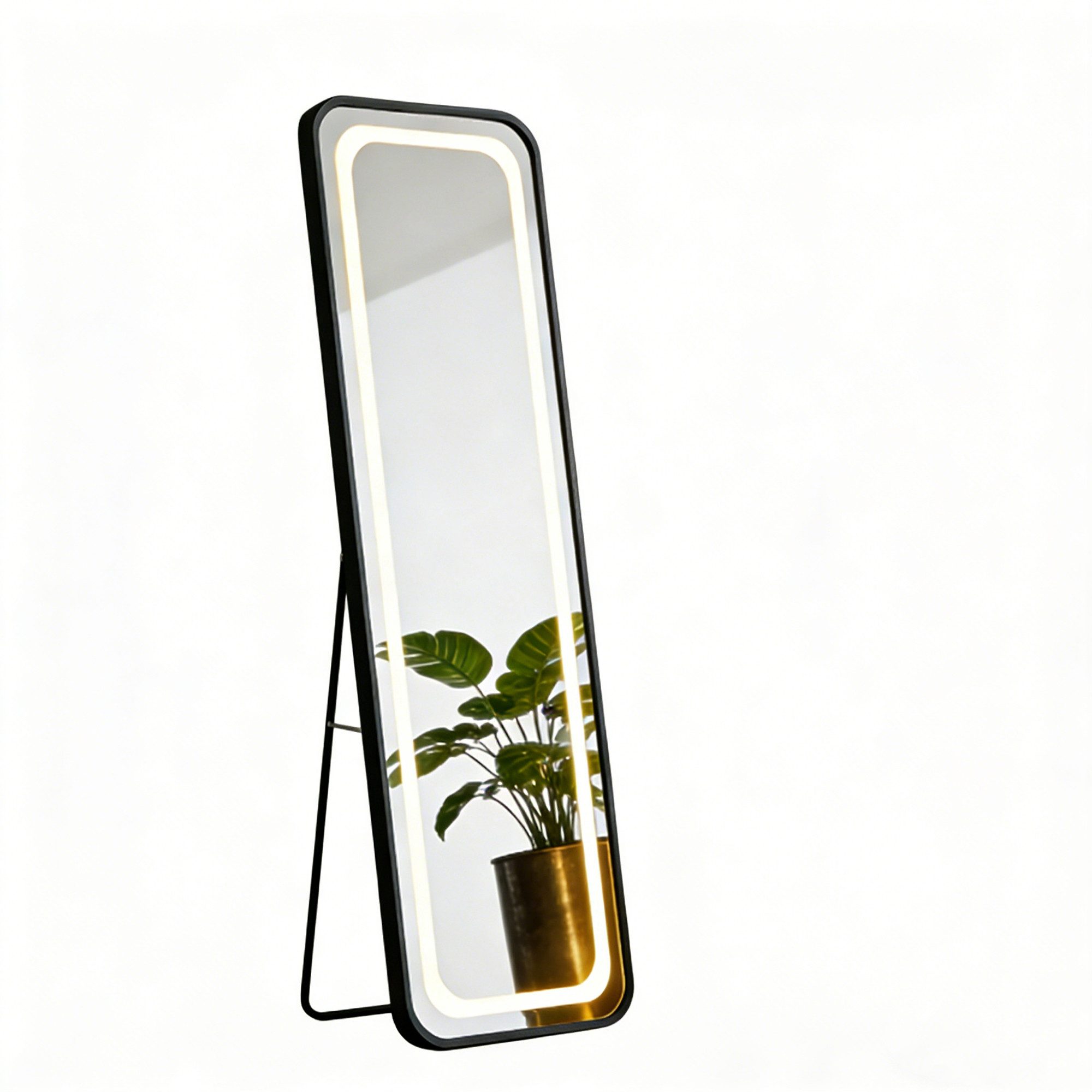 kehot Spiegel LED-Ganzkörperspiegel mit Rahmen,Aluminiumrahmen,dimmbare Beleuchtung (Oval, 150x45cm), Stand/Wand