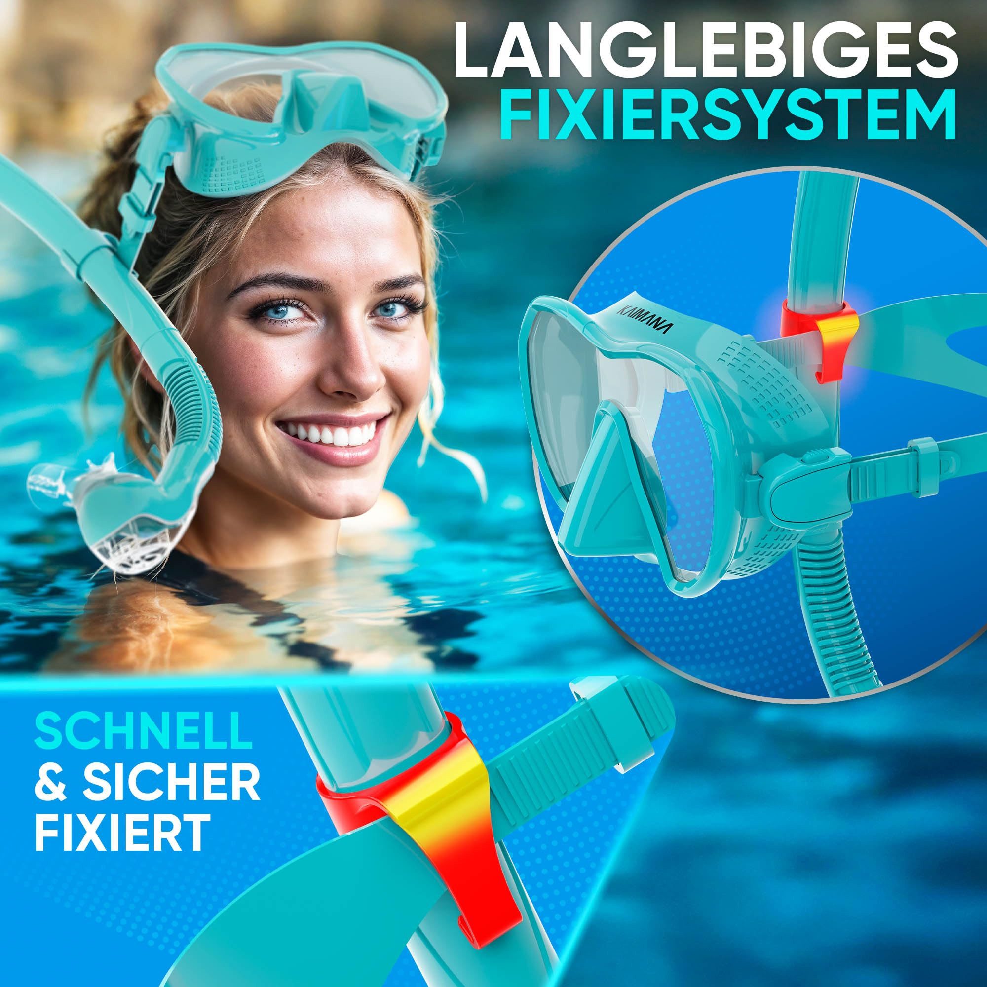 KAIMANA Tauchermaske AquaVision Prolite Schnorchelset für Erwachsene inkl. Tragetasche, (Bequeme Taucherbrille Erwachsene, Alternative zur Schnorchelmaske), Taucherbrille mit Stoffband/Silikonstrap