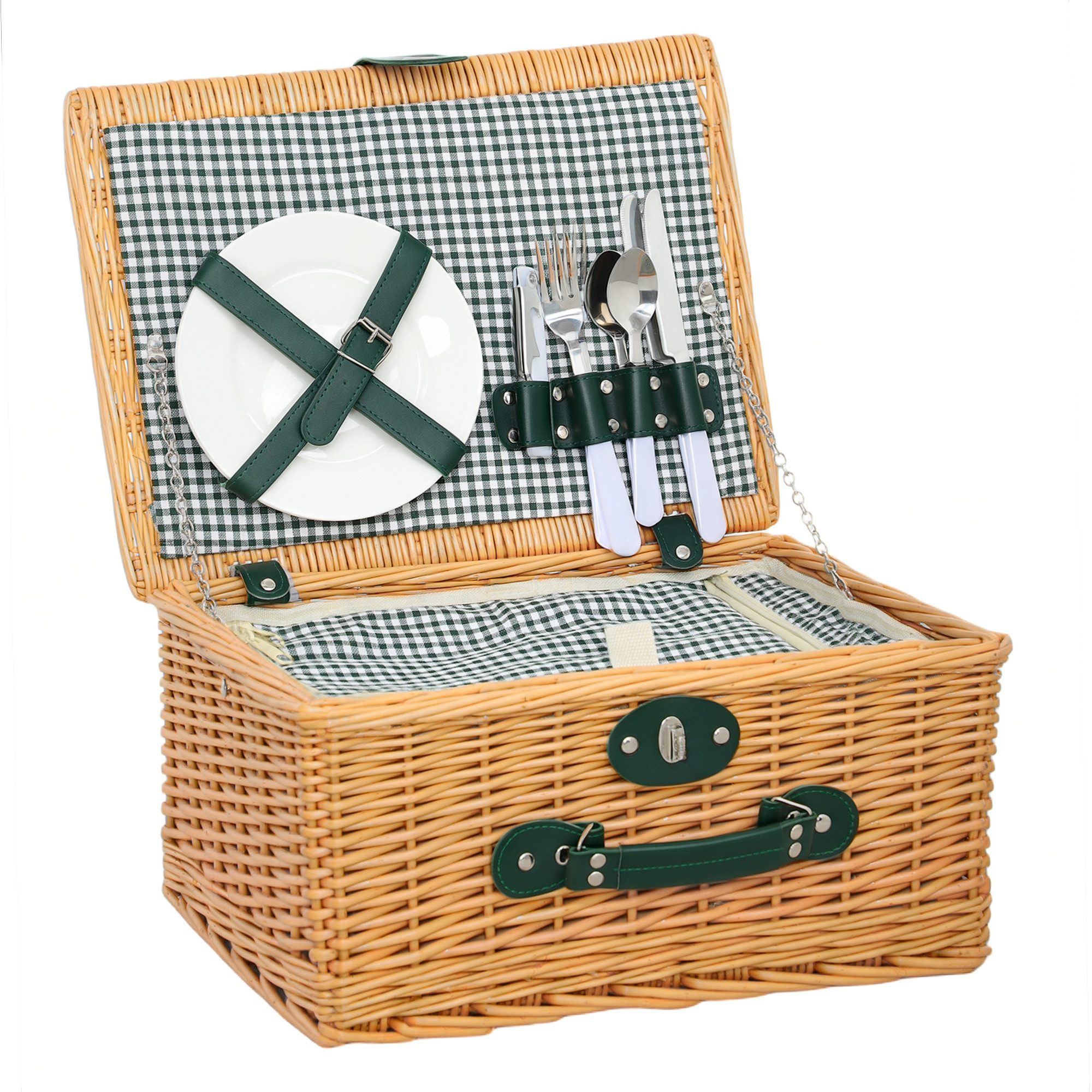 Picknickkorb mit Isoliert Kühlfach, Besteck Set