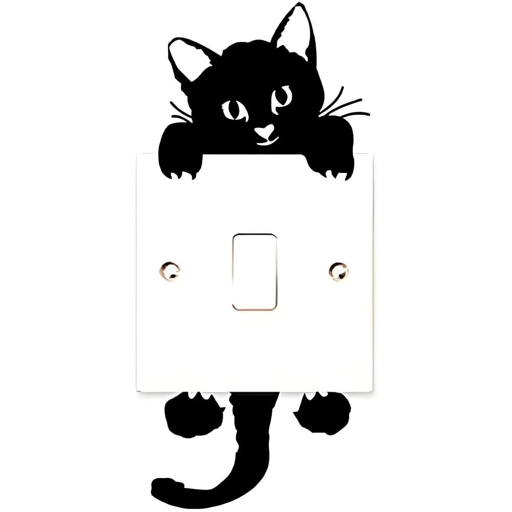 Agger Wandsticker Katzen-Wandaufkleber für Lichtschalter, schwarze Katzen-Wanddekoration (10 St), Schalterdekoration, Schlafzimmerdekoration,Schalterdekoration