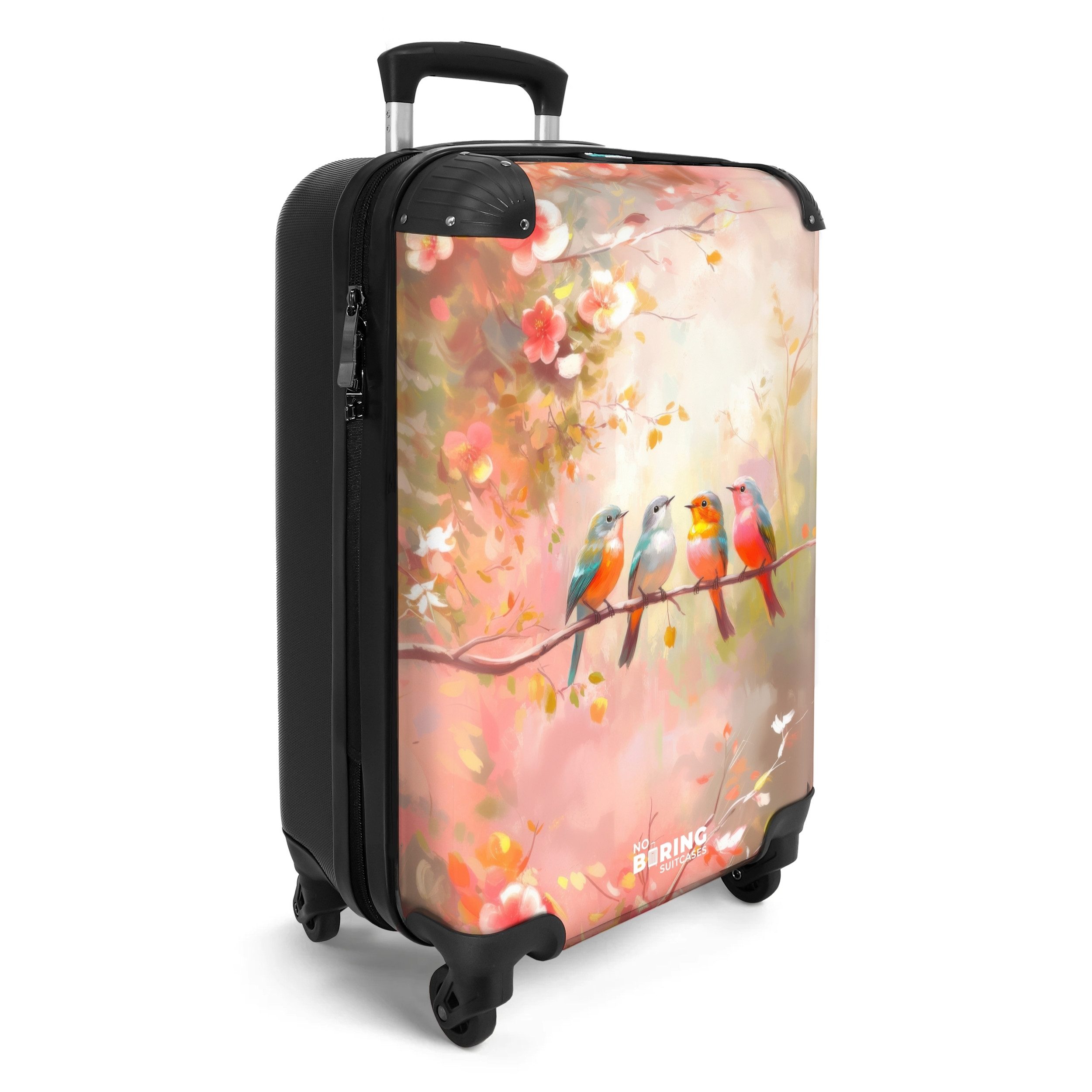 NoBoringSuitcases.com© Hartschalen-Trolley Vögel mit rosa Blütenzweigen günstig online kaufen