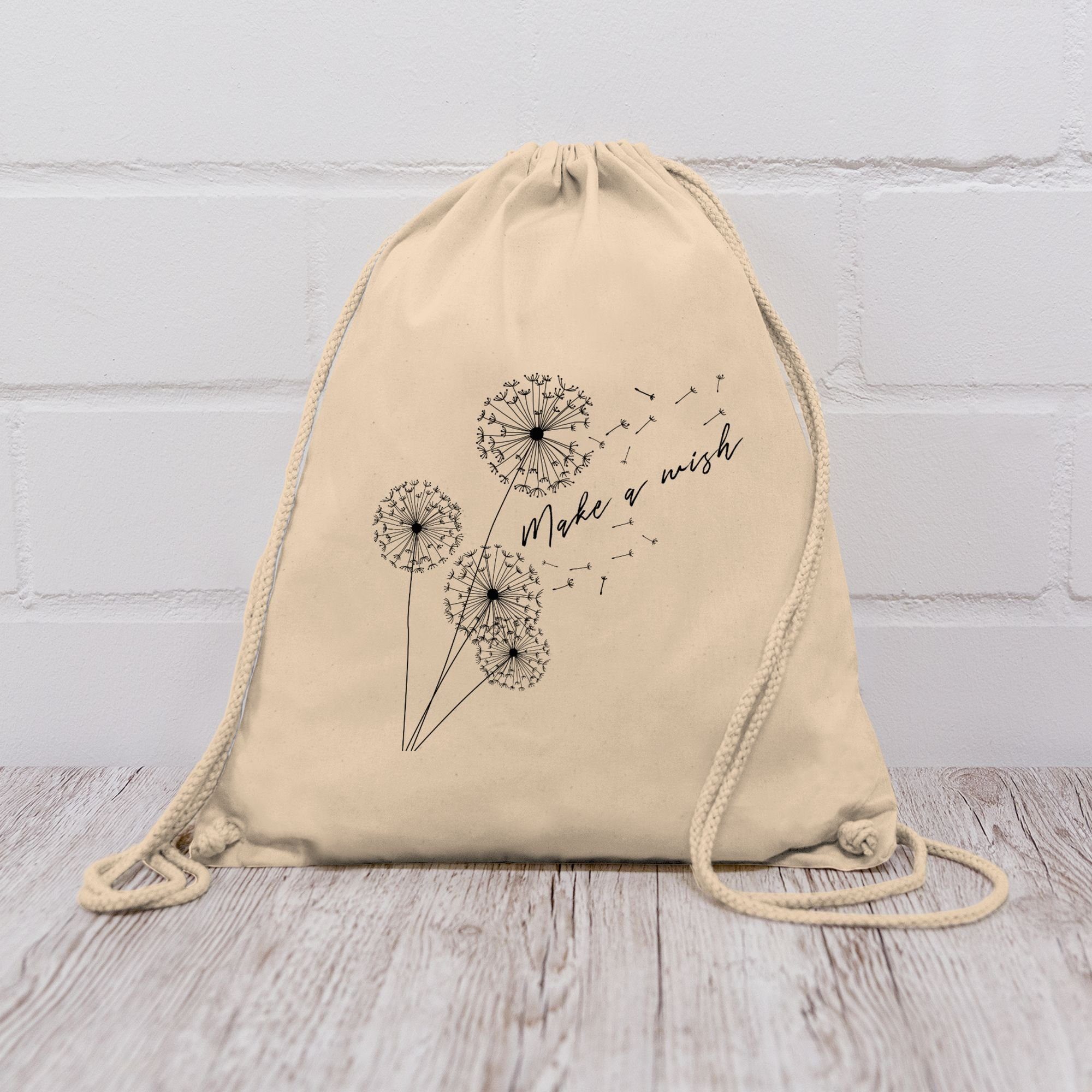 Shirtracer Turnbeutel Pusteblume Make a wish Schwarz, Sprüche Statement