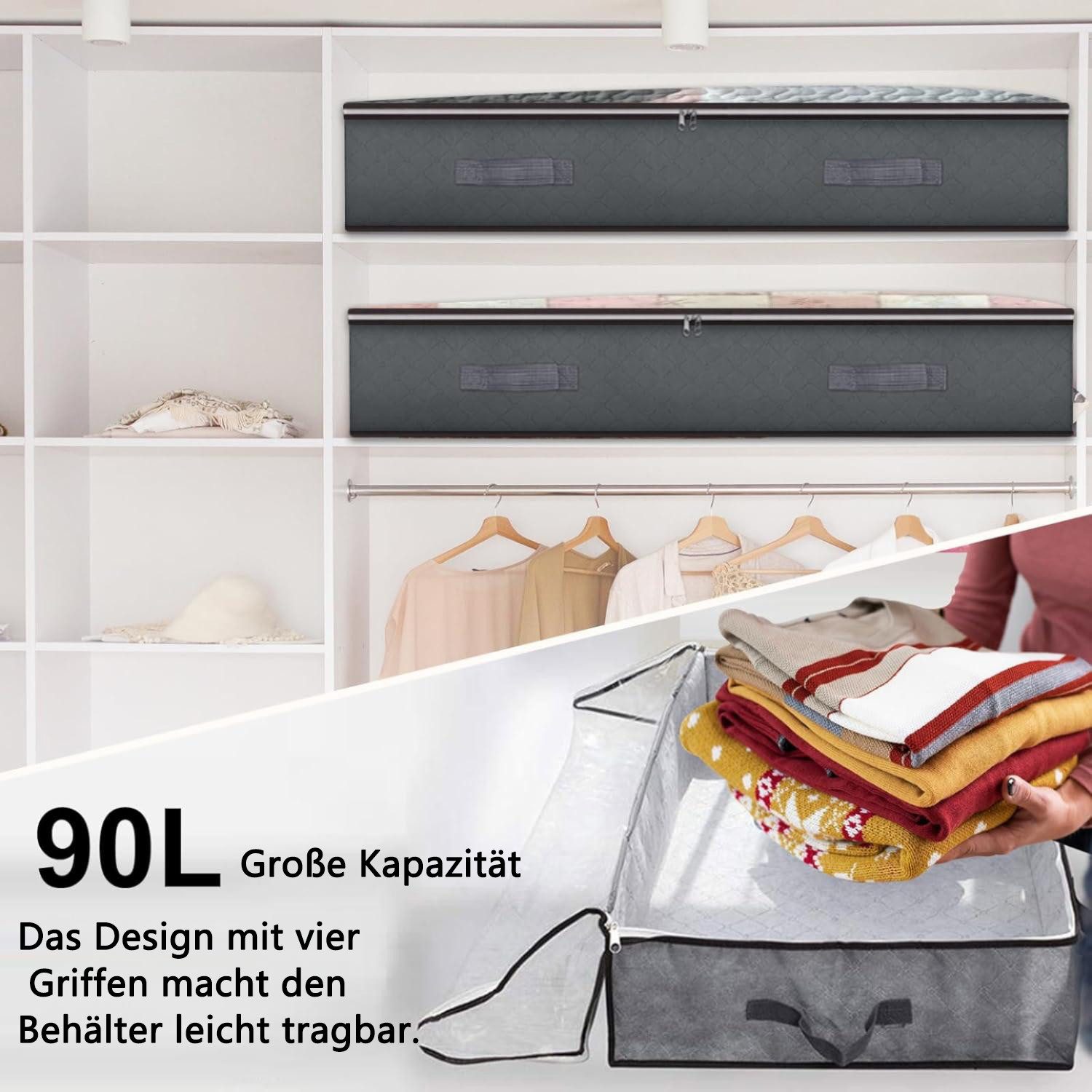 Refined Living Unterbettkommode 90L Aufbewahrungstaschen für unter dem Bett,4er Set,Aufbewahrungsbox (faltbare Organizer und Aufbewahrungsboxen, Schrankorganizer und Aufbewahrungsbehälter, Organisatoren mit Transparentes PVC-Fenster, Robuste Reißverschlüsse und Verstärkte Griffe, für den Einsatz unter dem Bett oder im Schrank, 4 St., Großes Fassungsvermögen, Hochwertiges Material, Vielseitig einsetzbar), für Decken, Handtücher, Kleidung, Bettdecken, Pullover, Bettwäsche