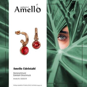 Amello Paar Ohrhänger Amello Ohrringe Edelstahl Ohrhänger rot (Ohrhänger), Damen Ohrhänger aus Edelstahl, vergoldet (Roségold 333), rosegold, rot
