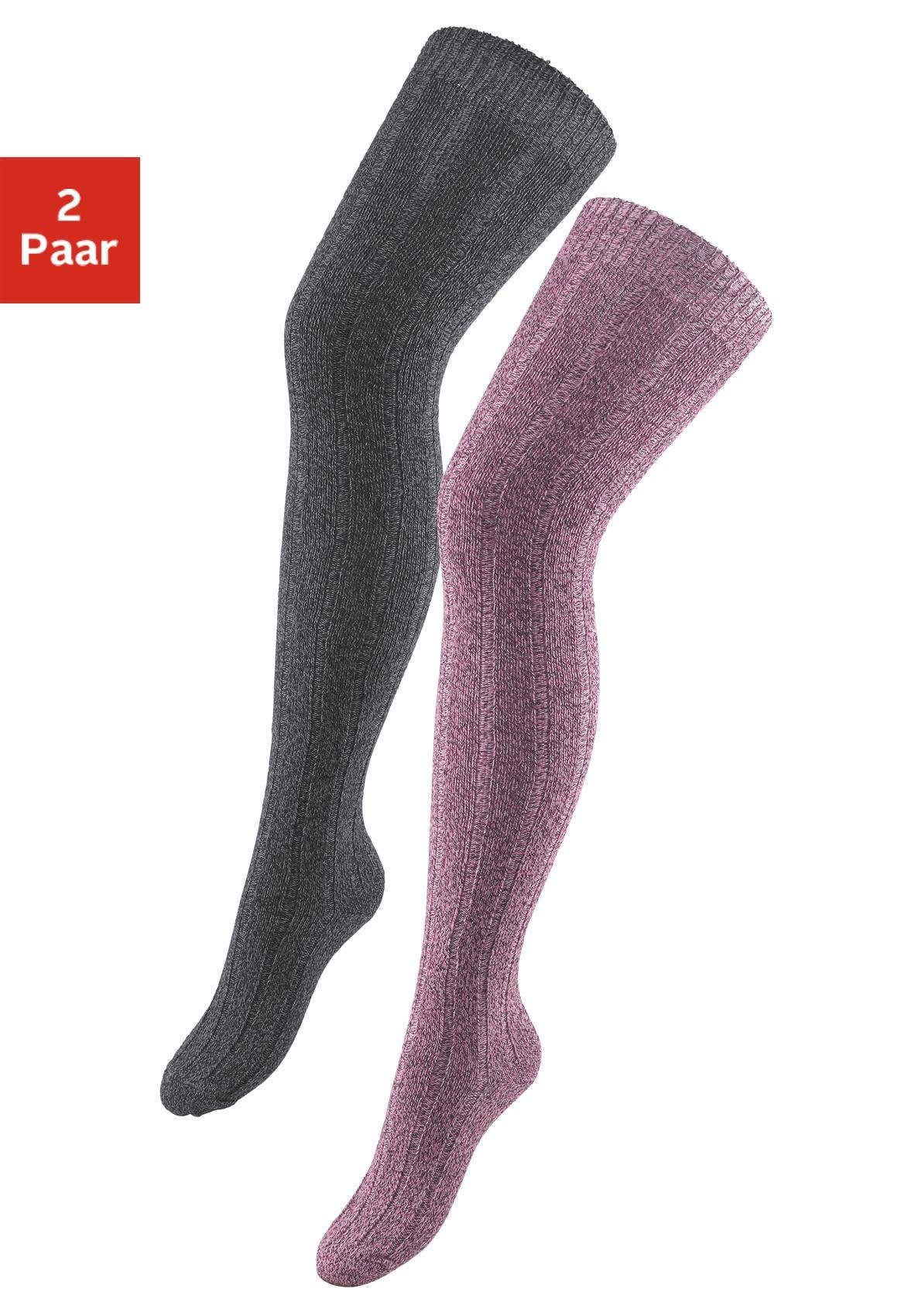 Lavana Overknees (Set, 2-Paar) in Melangequalität schwarz-meliert, rosa-meliert