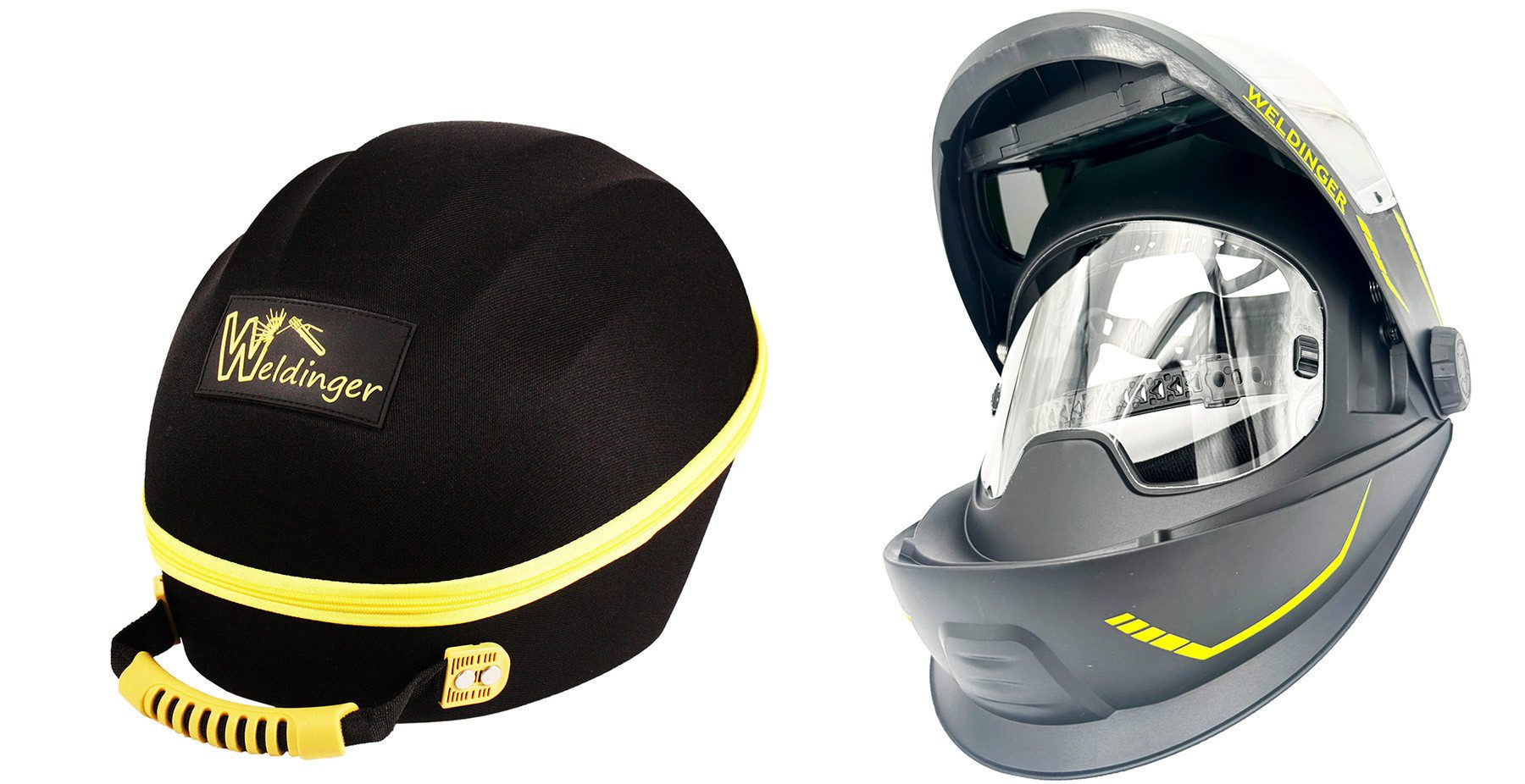 WELDINGER Schweißhelm Automatik-Schweißhelm AH 850 flip up digital real colour + Helmcase (Set, 2-tlg., Automatik-Schweißhelm + Helmcase), robustes Helmcase, integrierte Realcolour-Technologie
