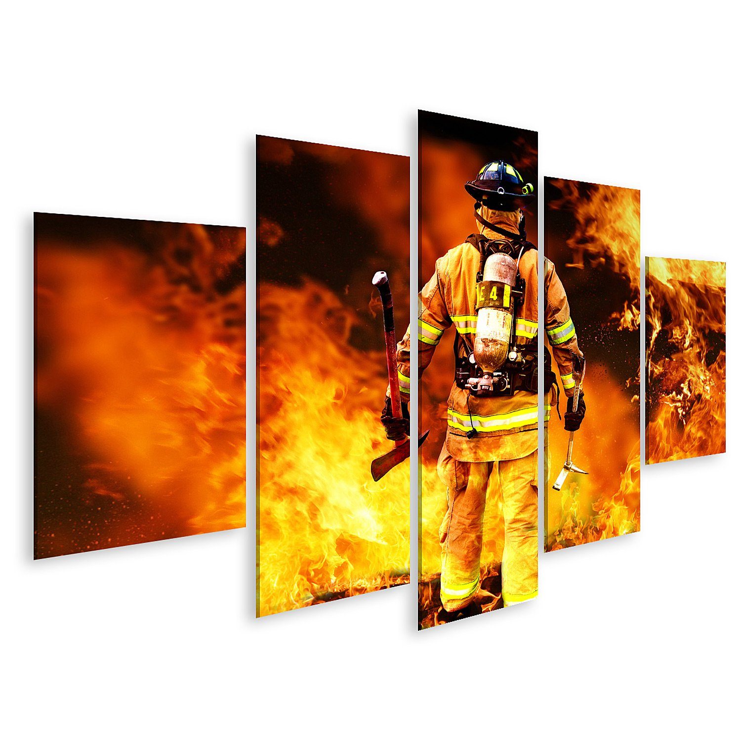 islandburner Leinwandbild Bild auf Leinwand Feuerwehr Mann bekämpft die Flammen Wandbild Poster