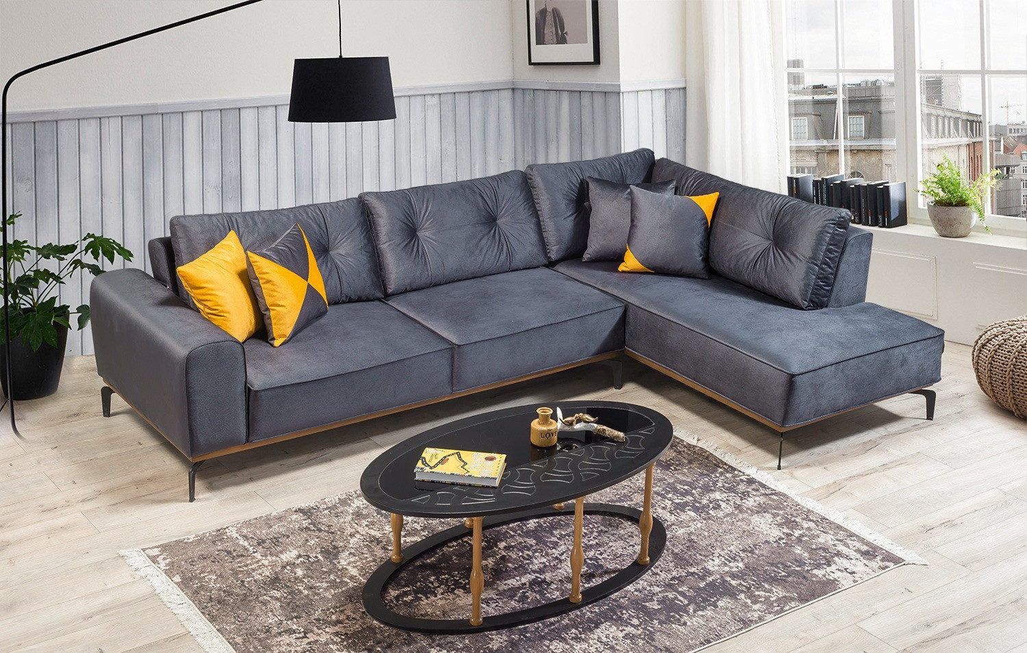 Viva Möbel Sofa RUBY, L295 x R195 cm Ottomane rechts, Luxuriöses Ecksofa mit erstklassigem Komfort.