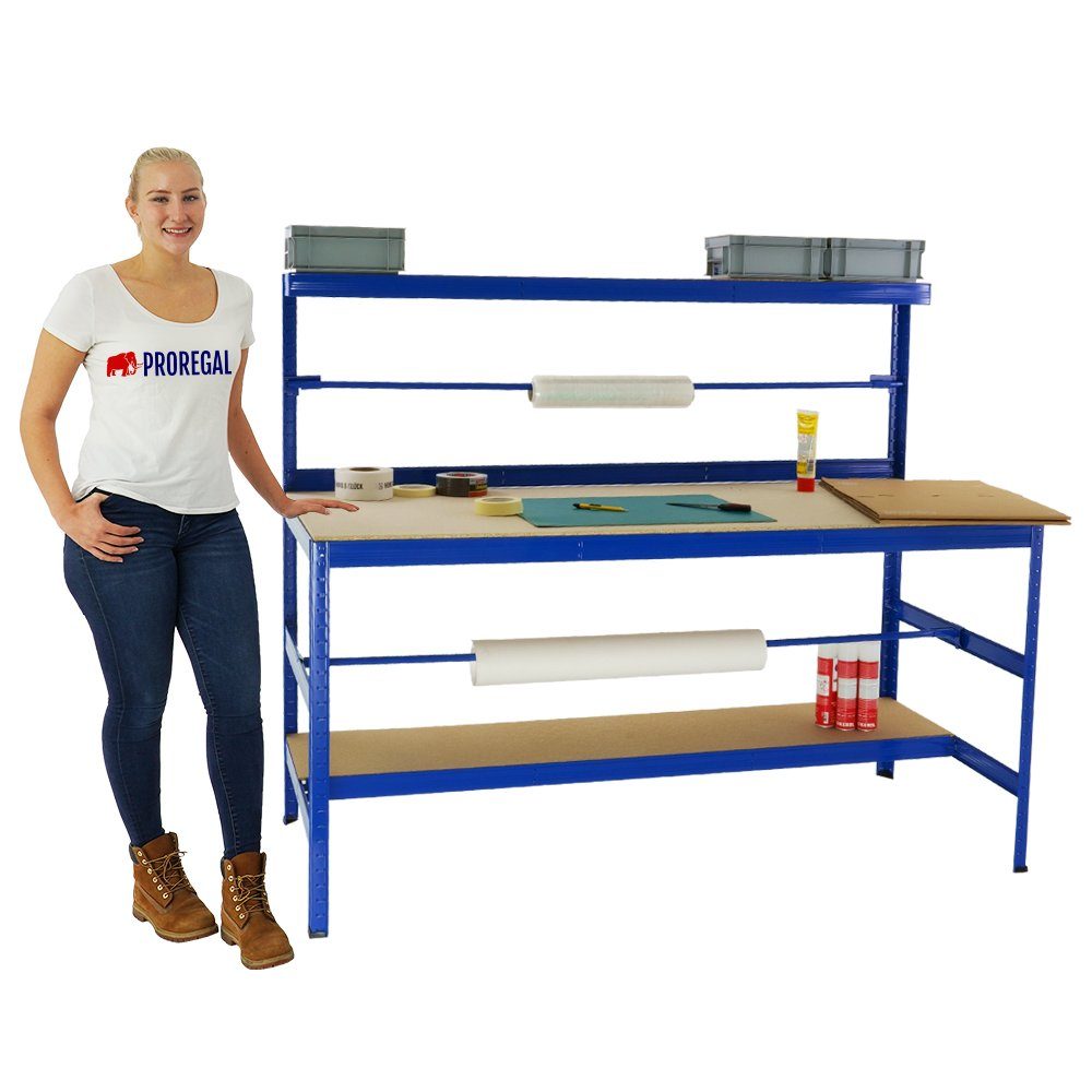 PROREGAL® Werkbank Packtisch Tiger Tragkraft 300 kg HxBxT 150x180x75cm Blau