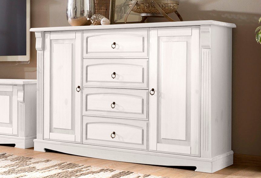 OTTO home Sideboard Anna (Gesamtmaße (B/T/H): ca. 140/44/88 cm), Kommode, Breite 140 cm, 4 Schubladen, 2 Türen, Massivholz, FSC®
