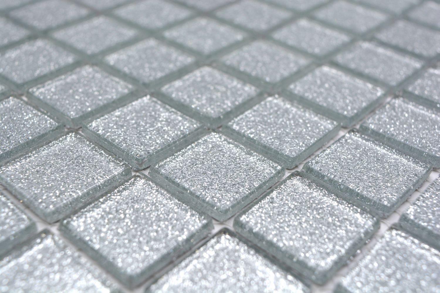 Mosani Mosaikfliesen Glasmosaik silber Mosaikfliese glitzer Fliesenspiegel Küchenwand