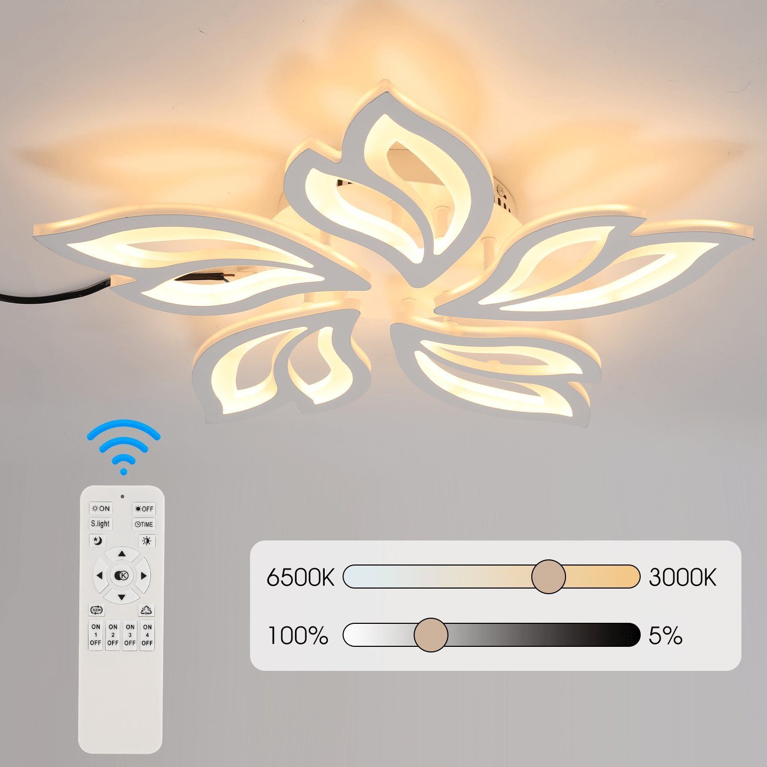 BlingBin LED Deckenleuchte LED Deckenleuchte Blume Kreative Deckenlampe Decken Beleuchtung, Fernbedienung, LED fest integriert, kaltweiß, warmweiß, Tageslichtweiß, Dimmbar, ‎Energieeffizient