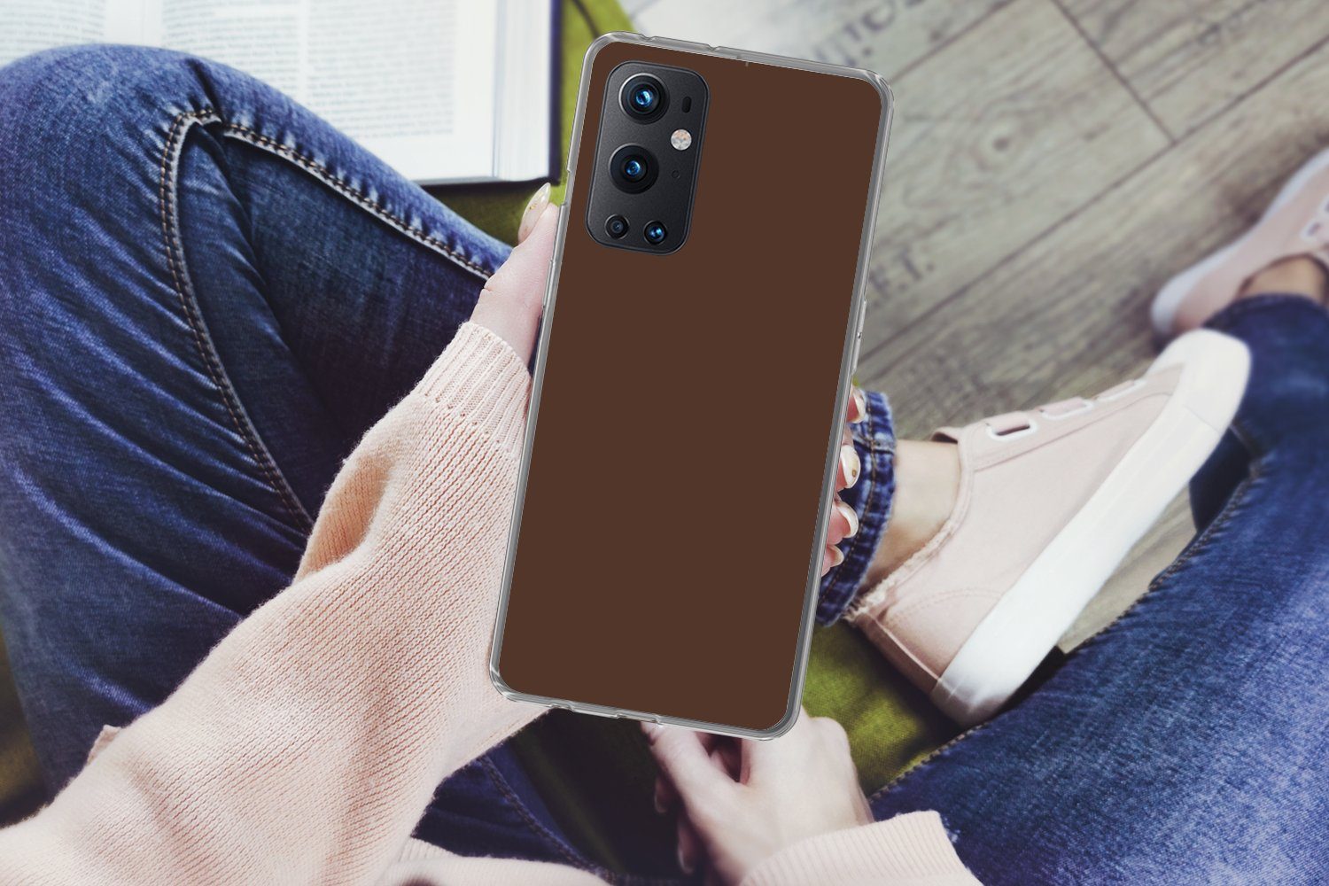 MuchoWow Handyhülle für OnePlus 9 Pro Braun - Dunkel - Farben, Phone Case, Silikon, Schutzhülle Dünn