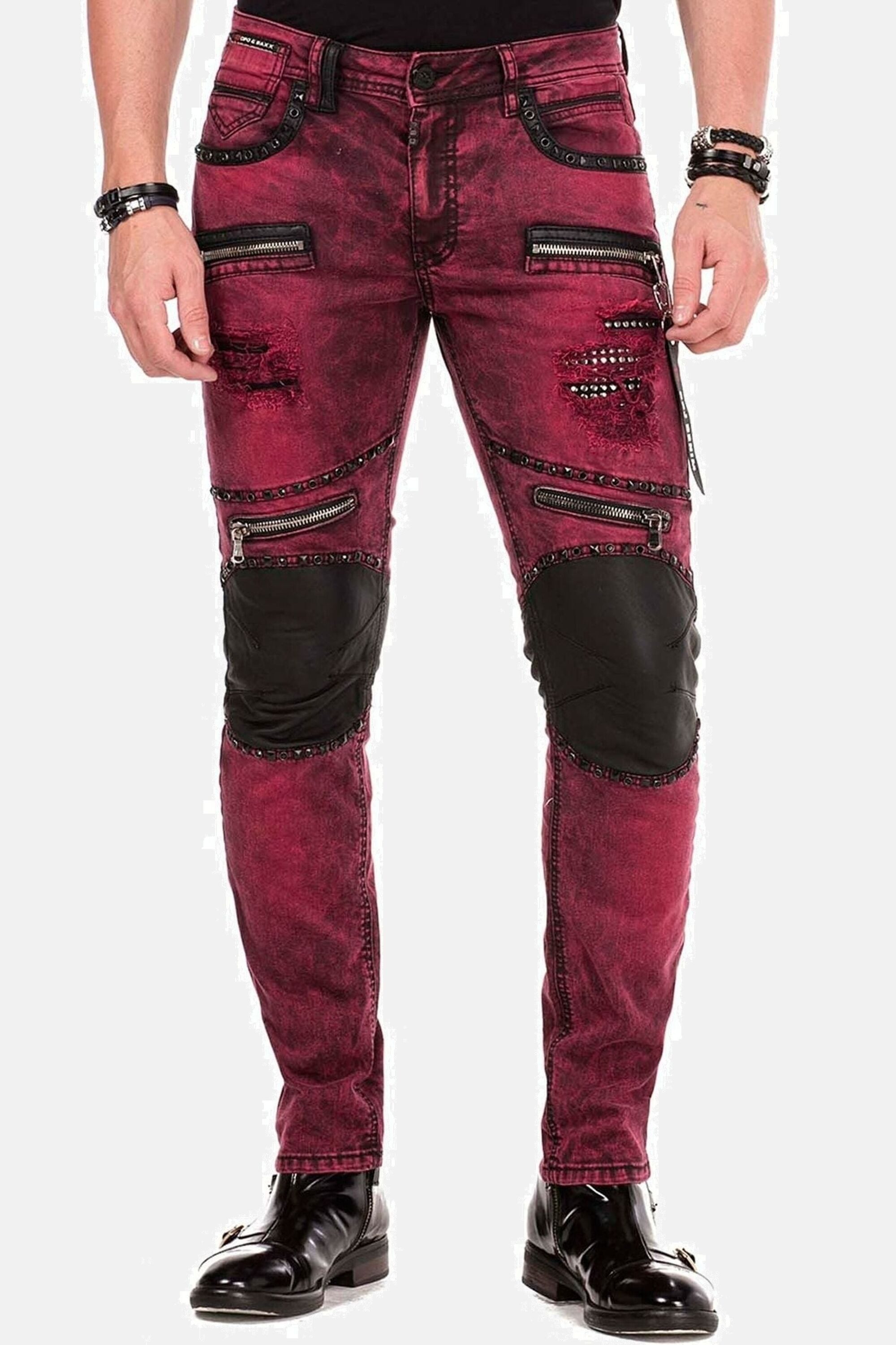 Cipo & Baxx Slim-fit-Jeans Jeans mit Nieten und dekorative Reißverschlüssen, CD-481
