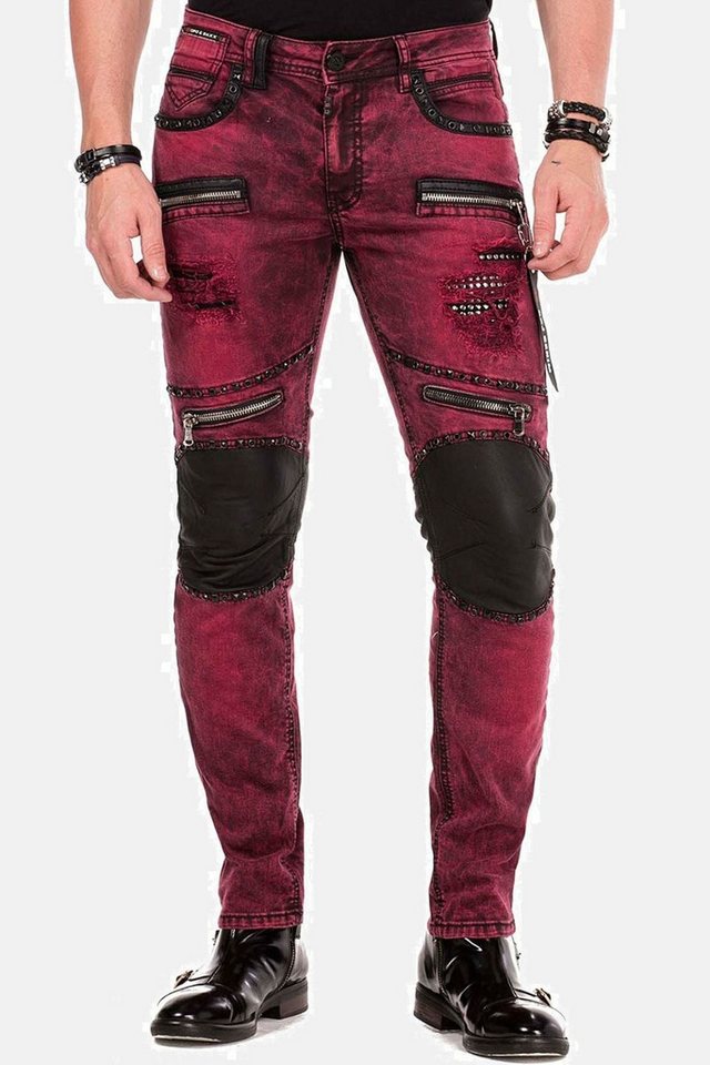 Cipo & Baxx Slim-fit-Jeans Jeans mit Nieten und dekorative Reißverschlüssen, CD-481