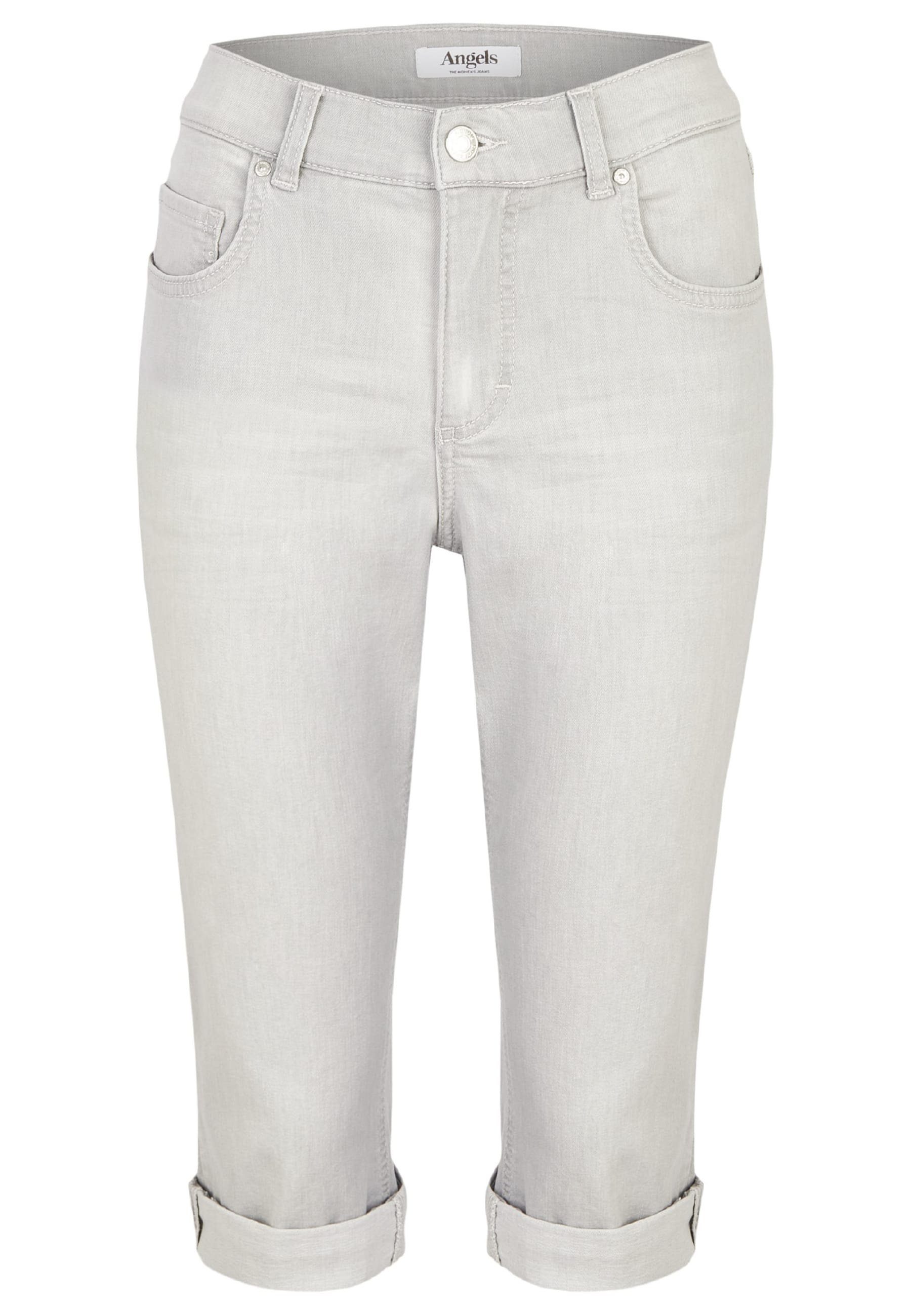 mit TU Used-Look Label-Applikationen ANGELS hellgrau Jeans 5-Pocket-Jeans mit Capri
