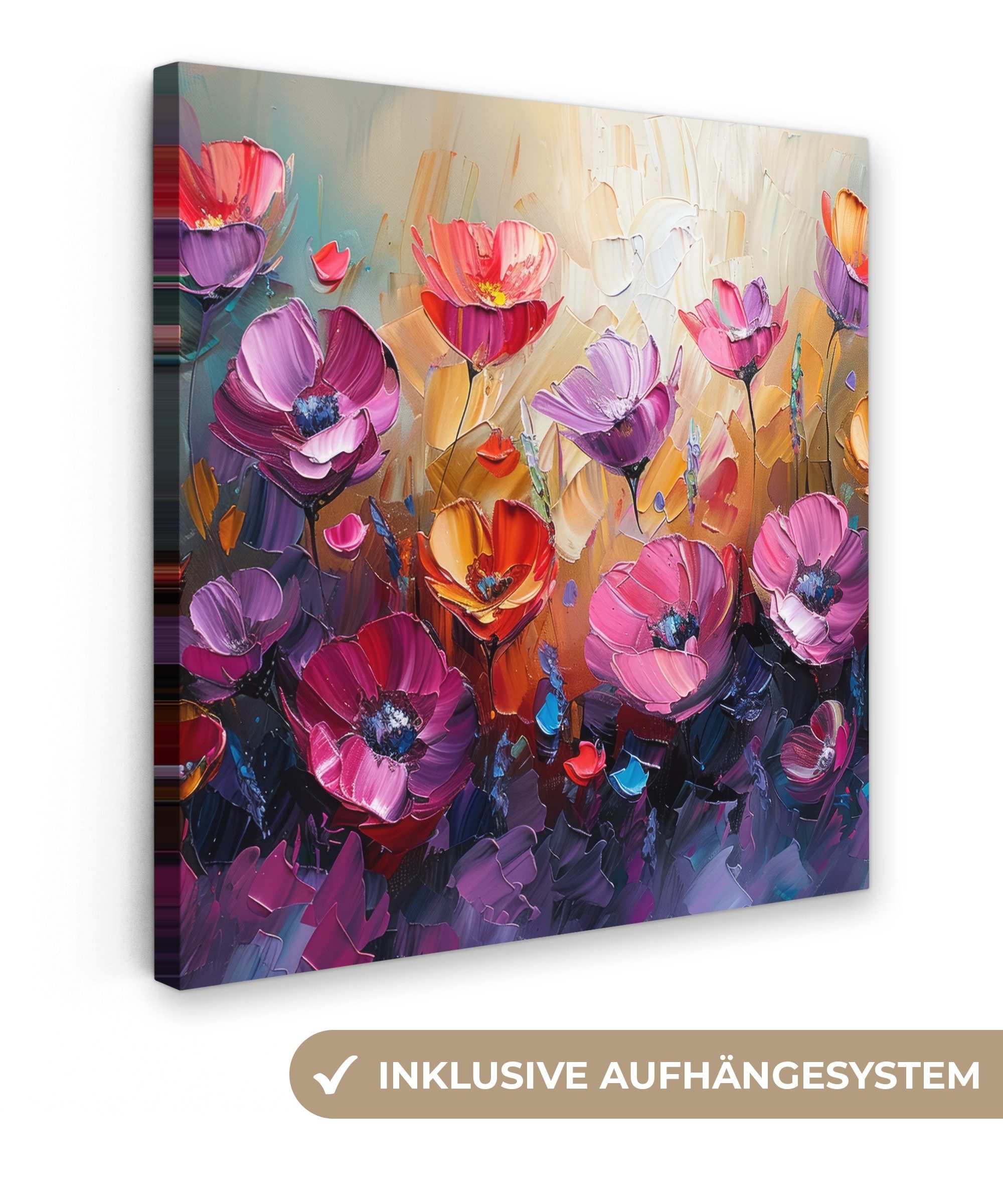 OneMillionCanvasses® Leinwandbild Blumen - Lila - Farbenfroh - Handbemalt - günstig online kaufen