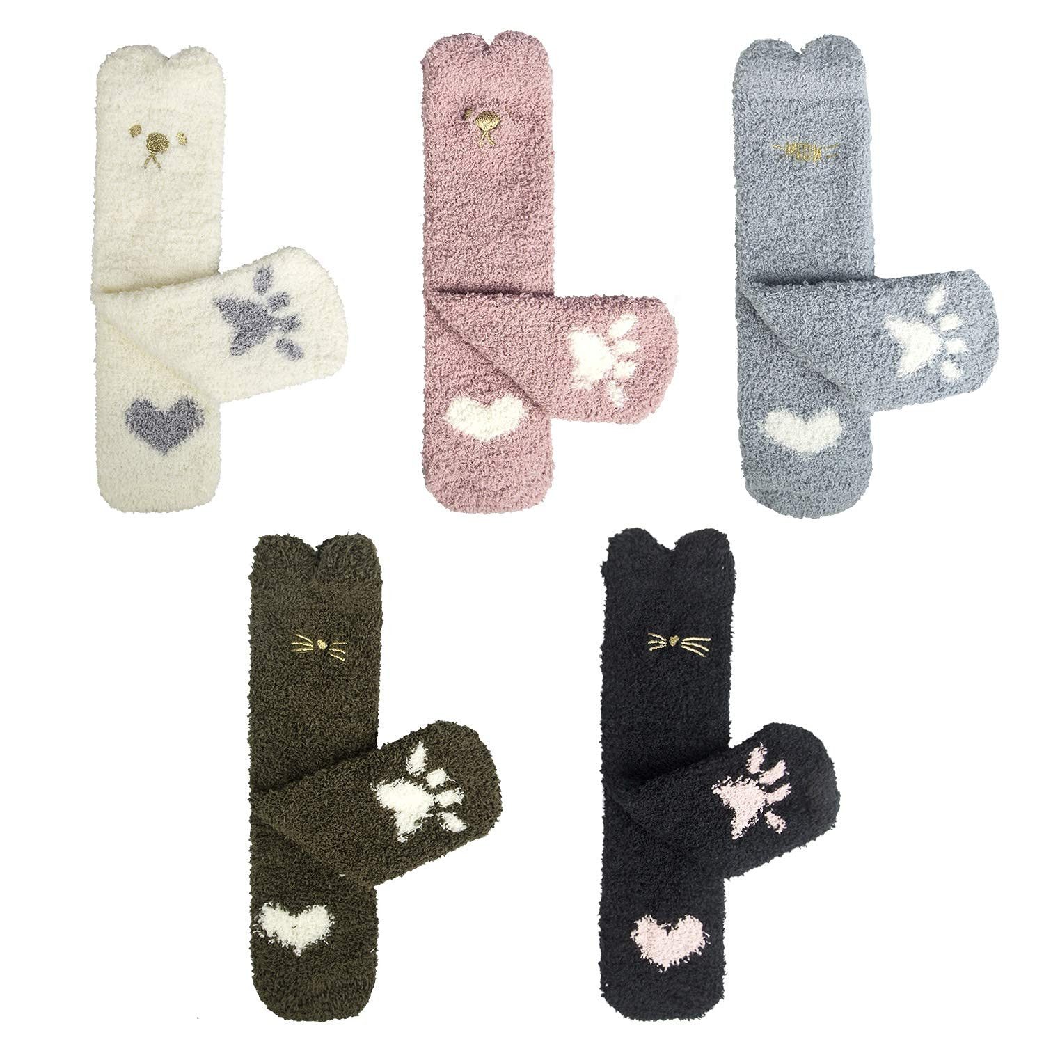 FOUORTUNATE-BEE Thermosocken 5 Paar Damen Kuschelsocken mit Katzenmotiv – W günstig online kaufen