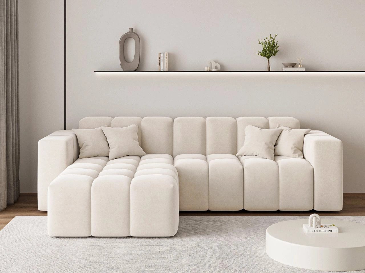 GrainGold Ecksofa L-Form LOOPO - 265x180 cm, Creme, Links, Wellenfedern, HR günstig online kaufen