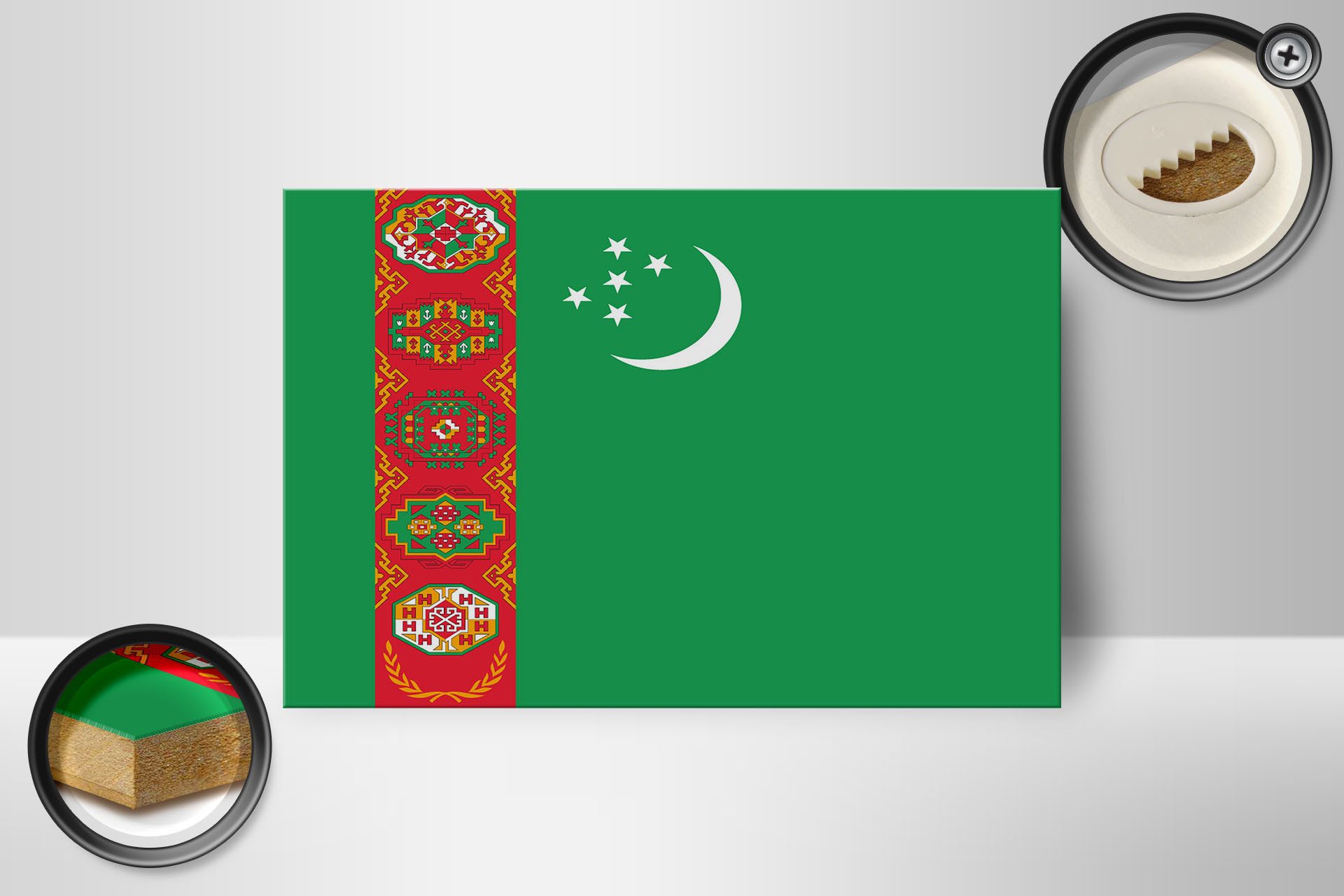 Femer GmbH Holzbild Flagge Turkmenistans 18x12 cm Flag Turkmenistan, Flaggen (1 St), Glatte Holzfaserplatte (MDF), vorn beschichtet