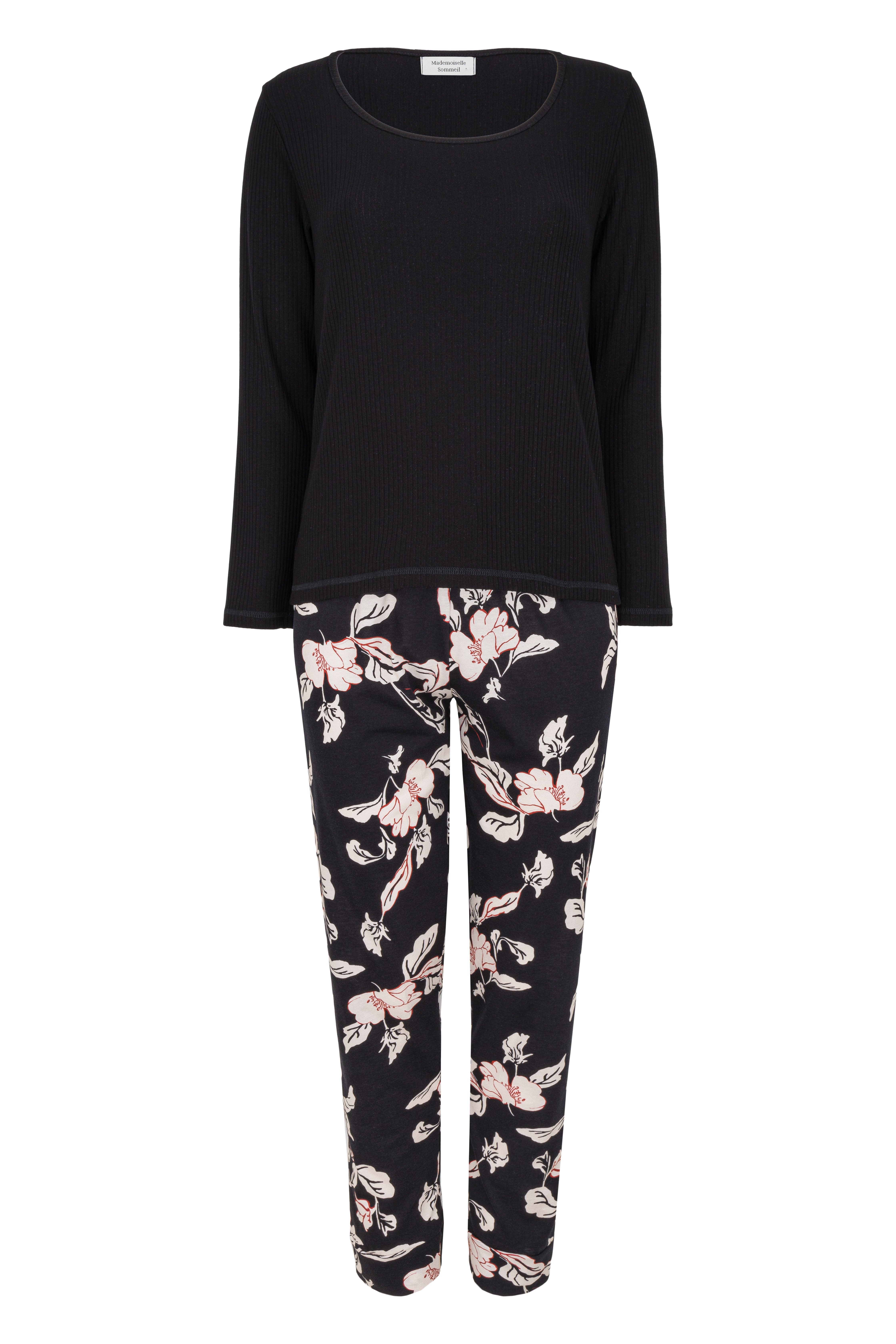 Mademoiselle Sommeil Pyjama Schlafanzug mit floraler Hose und Rippoberteil günstig online kaufen