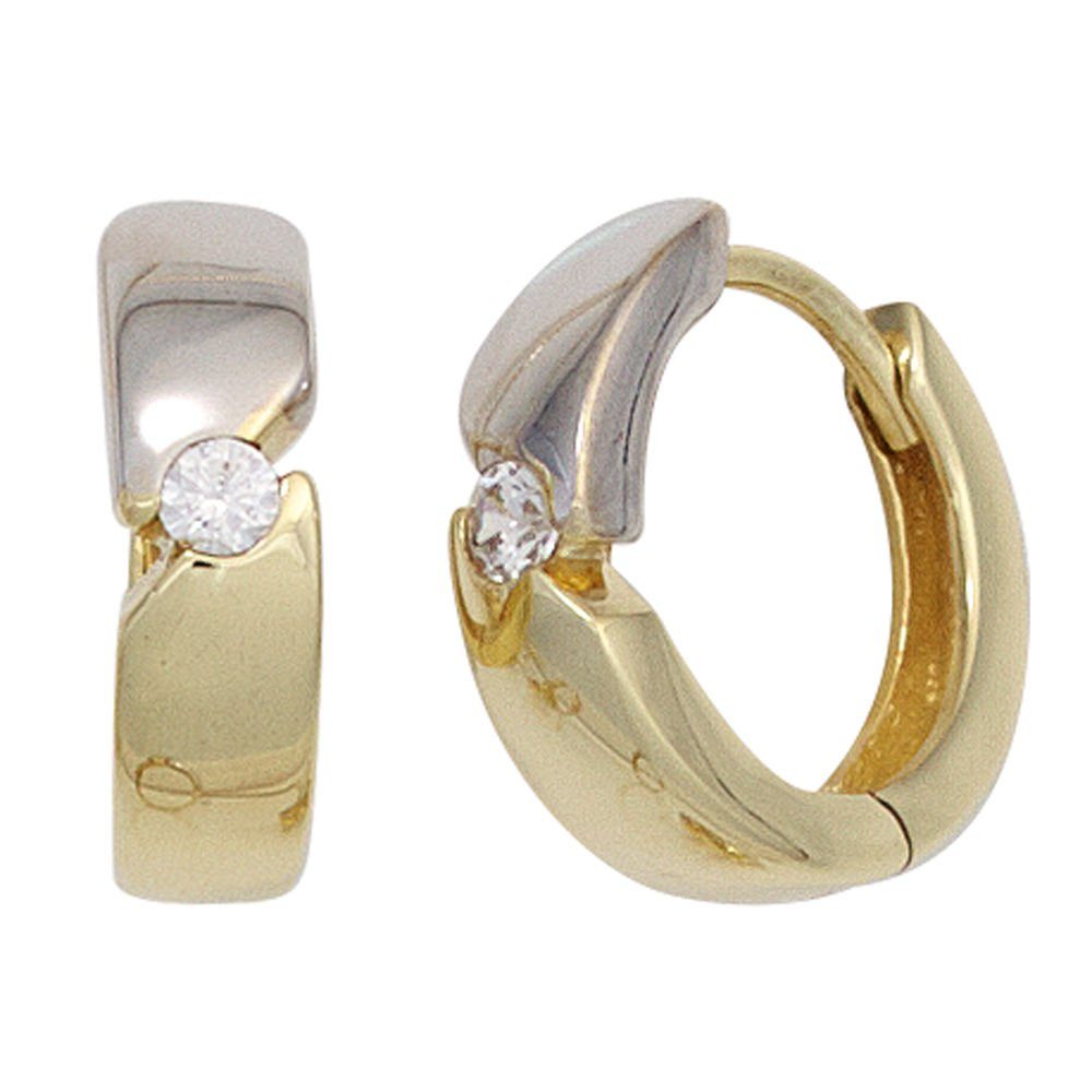 Creolen Damen, Zirkonia 13mm 333 Gelbgold Gold weiß Ohrschmuck 333 Gold Paar Krone mit Creolen Schmuck Ohrringe aus