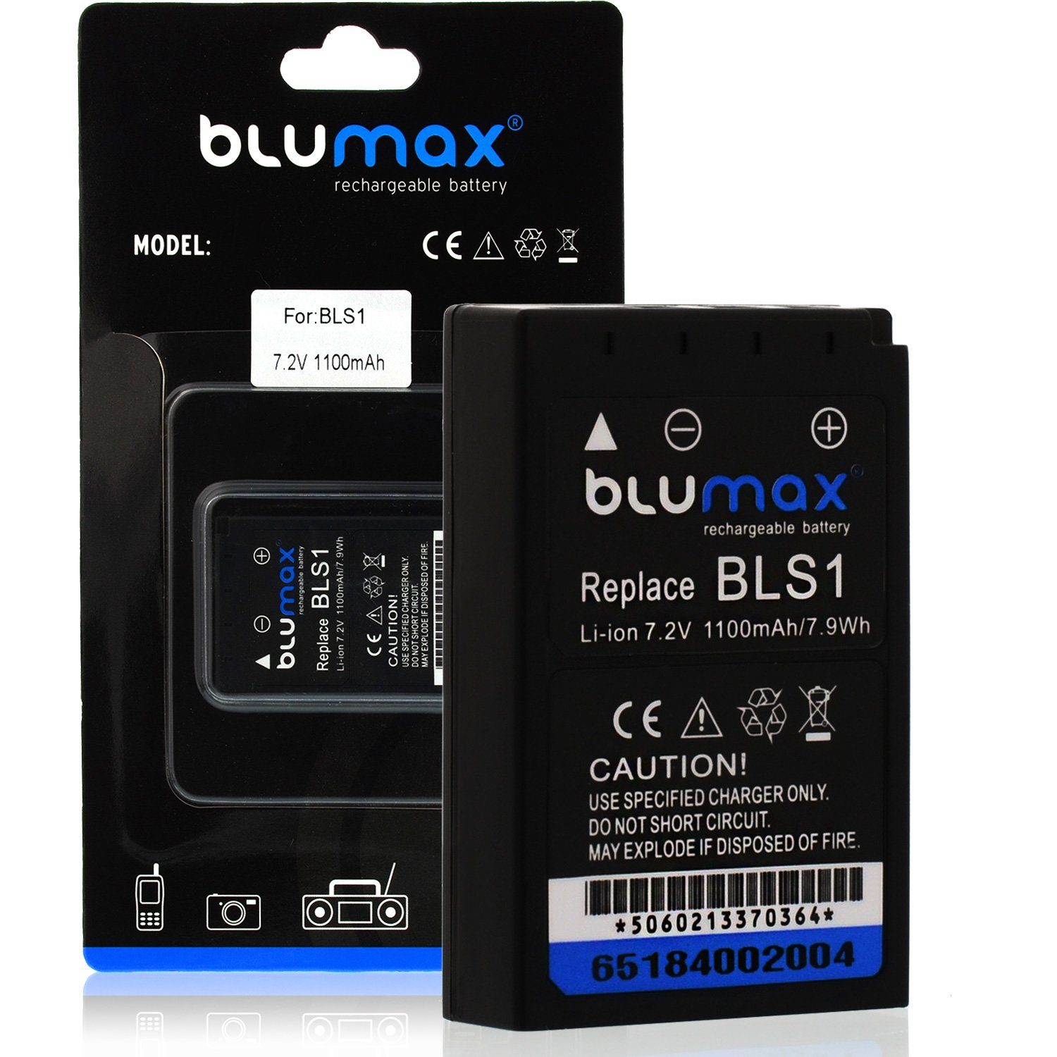 Kamera-Akku passend 7,2V Blumax 1100 für BLS1 Olympus Akku mAh