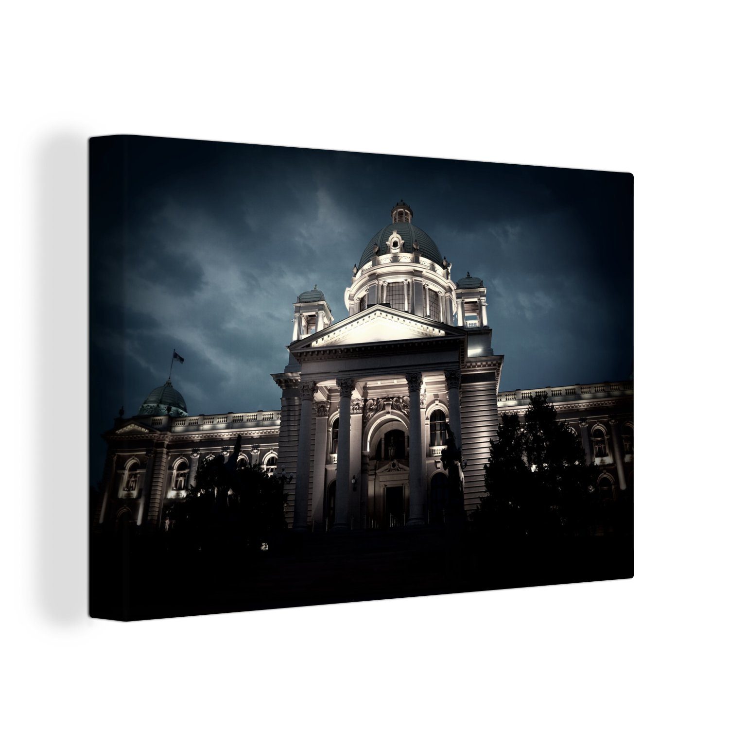 OneMillionCanvasses® Leinwandbild Das nationale Gebäude in der serbischen Stadt Belgrad, (1 St), Wandbild Leinwandbilder, Aufhängefertig, Wanddeko, 30x20 cm