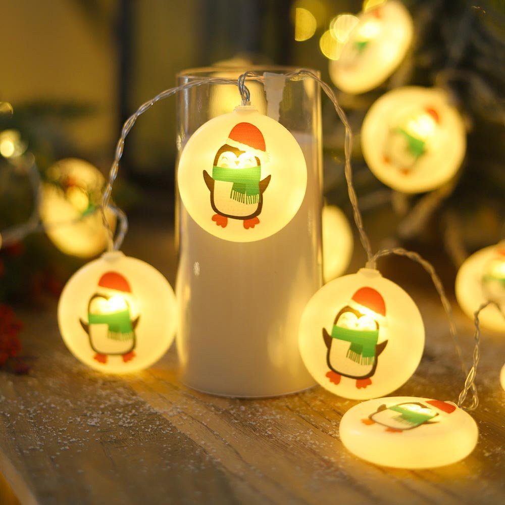Rosnek LED-Lichterkette 1.5M, Weihnachtsmotiv, batterie, für Weihnachtsbaum Schlafzimmer Deko, Zuckerstange/Stern/Schneemann/Weihnachtsmann Pinguin