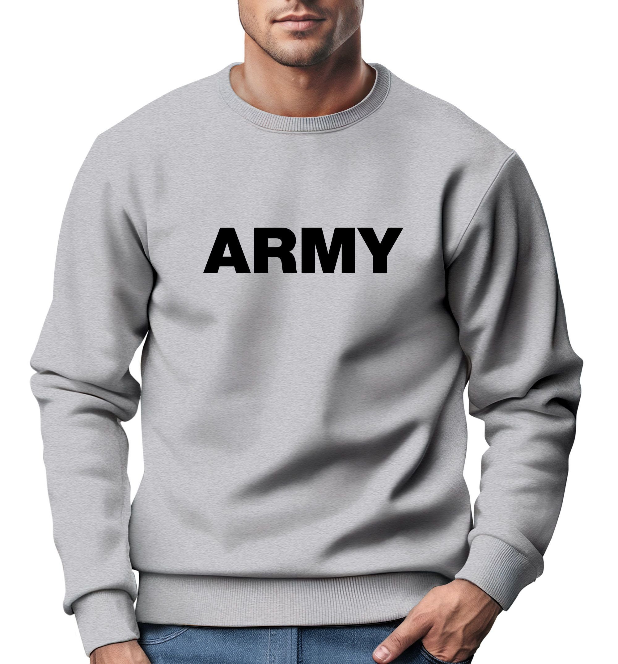 Neverless Sweatshirt Sweatshirt Herren Aufdruck Print Army Neverless® grau Rundhals-Pullover
