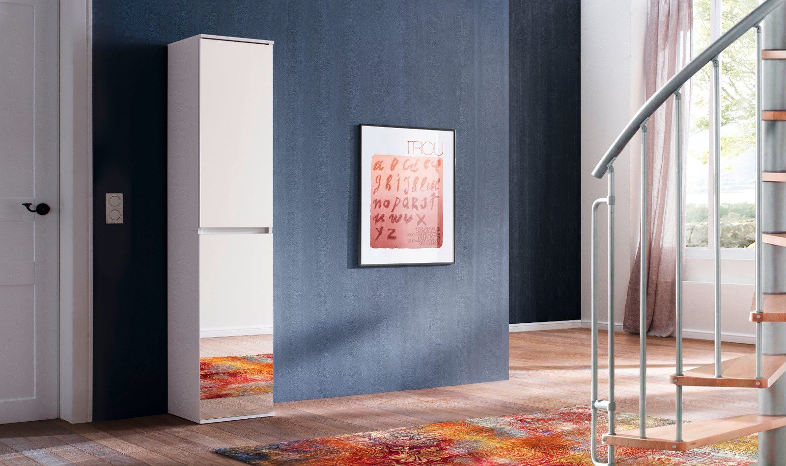 Furn.Design Schuhschrank Reflect (schmaler Flurschrank in Weiß, 2 Spiegeltüren, 37 x 191 cm) variable Inneneinteilung, bis zu 9 Fächer