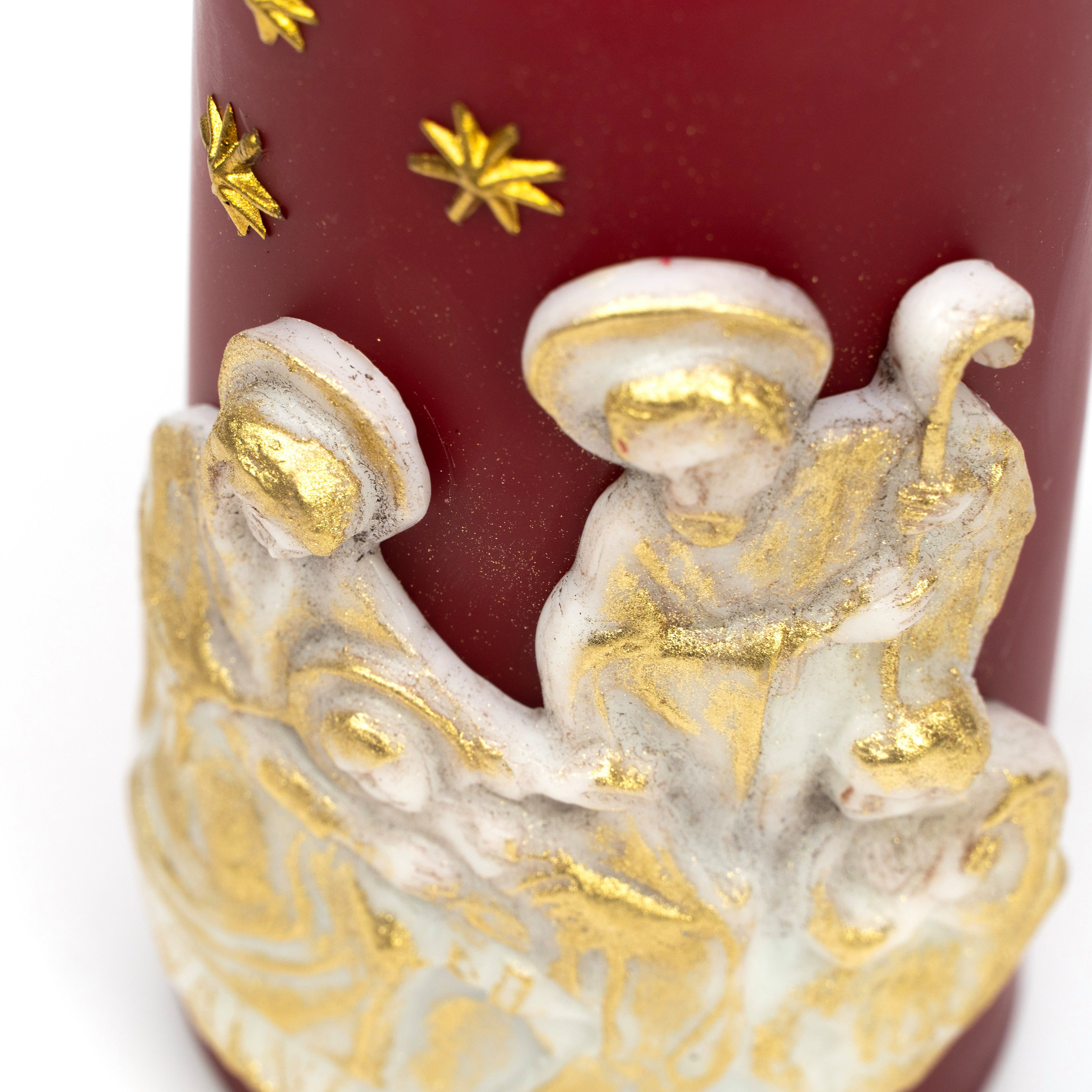 Bull & Drake Adventskerze Krippe, Rot-gold, von Hand verziert