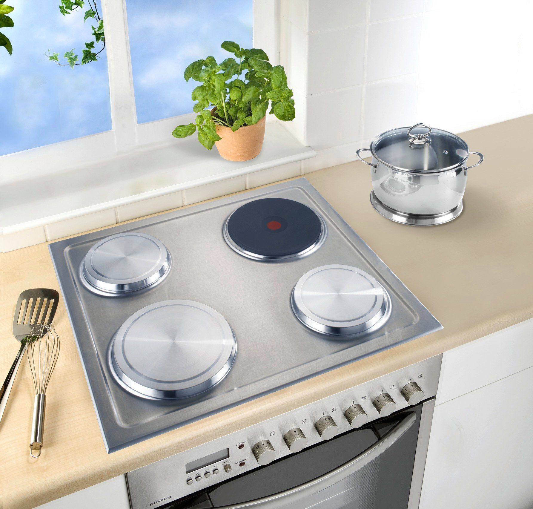 WENKO Herd-Abdeckplatte Modell Edelstahl, Edelstahl, (Set, 4 tlg., bestehend aus 2x ø 16 cm, 2x ø 20 cm), für Elektroherde, 2 Größen, auch als Topfuntersetzer verwendbar