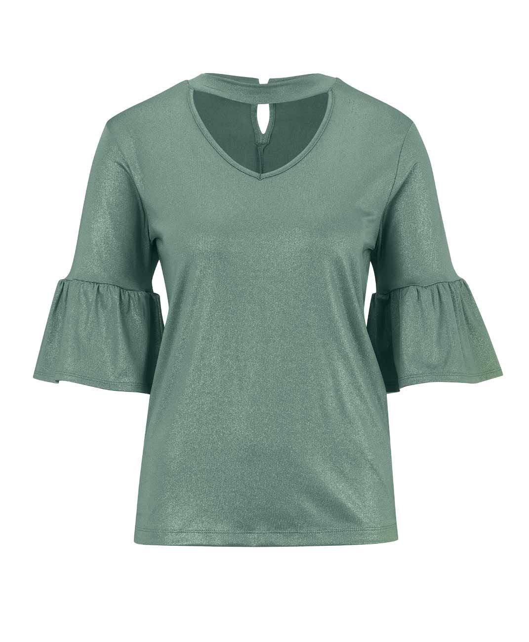 creation L grün-metallic Damen Volantshirt, Longshirt CRéATION L