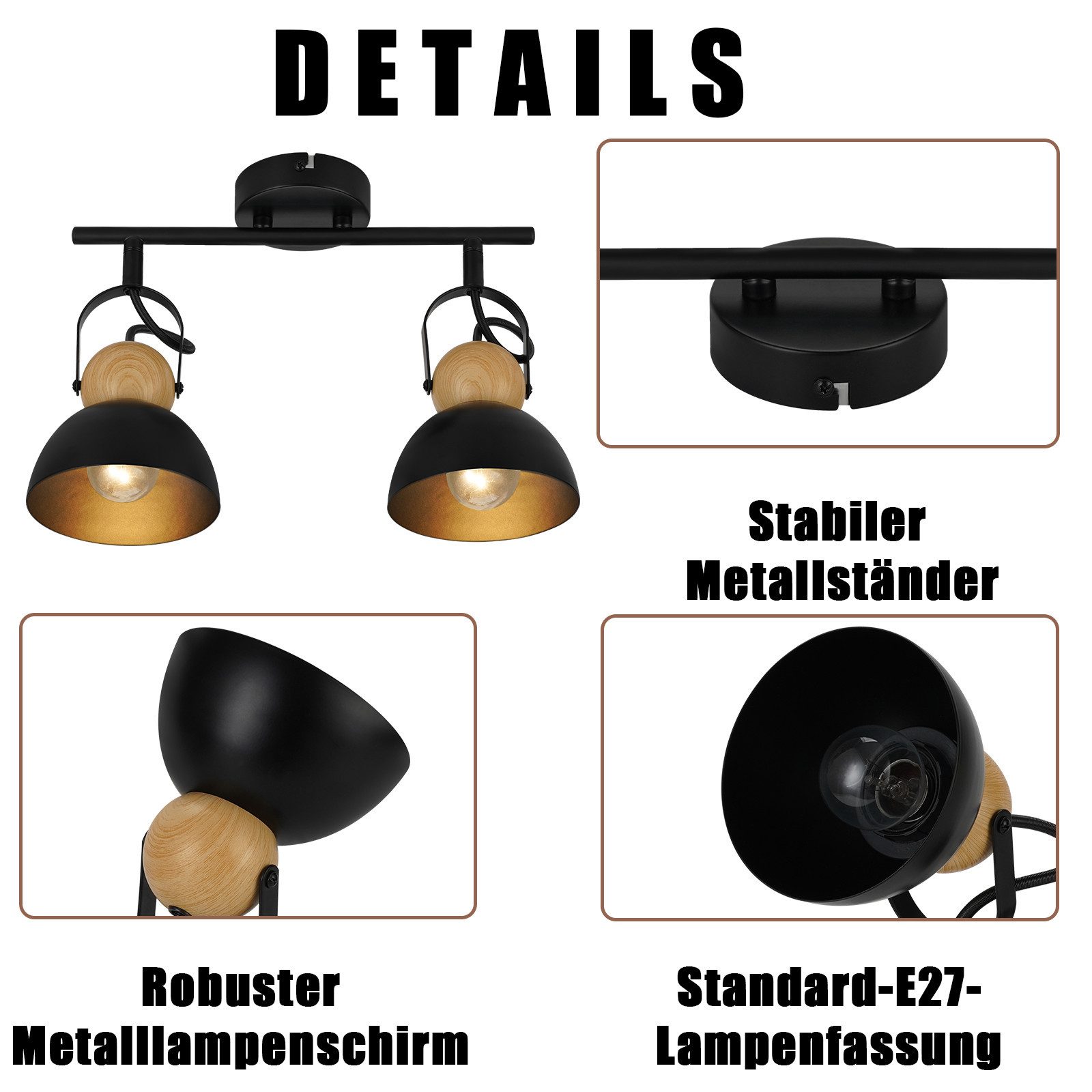 ZMH Deckenstrahler 2/3/4 Flammig 350° Schwenkbar Vintage Deckenleuchte Wohnzimmer, Hochwertige Design, ohne Leuchtmittel, Retro Deckenspots E27 Küchenlampe Innen Wohnzimmer