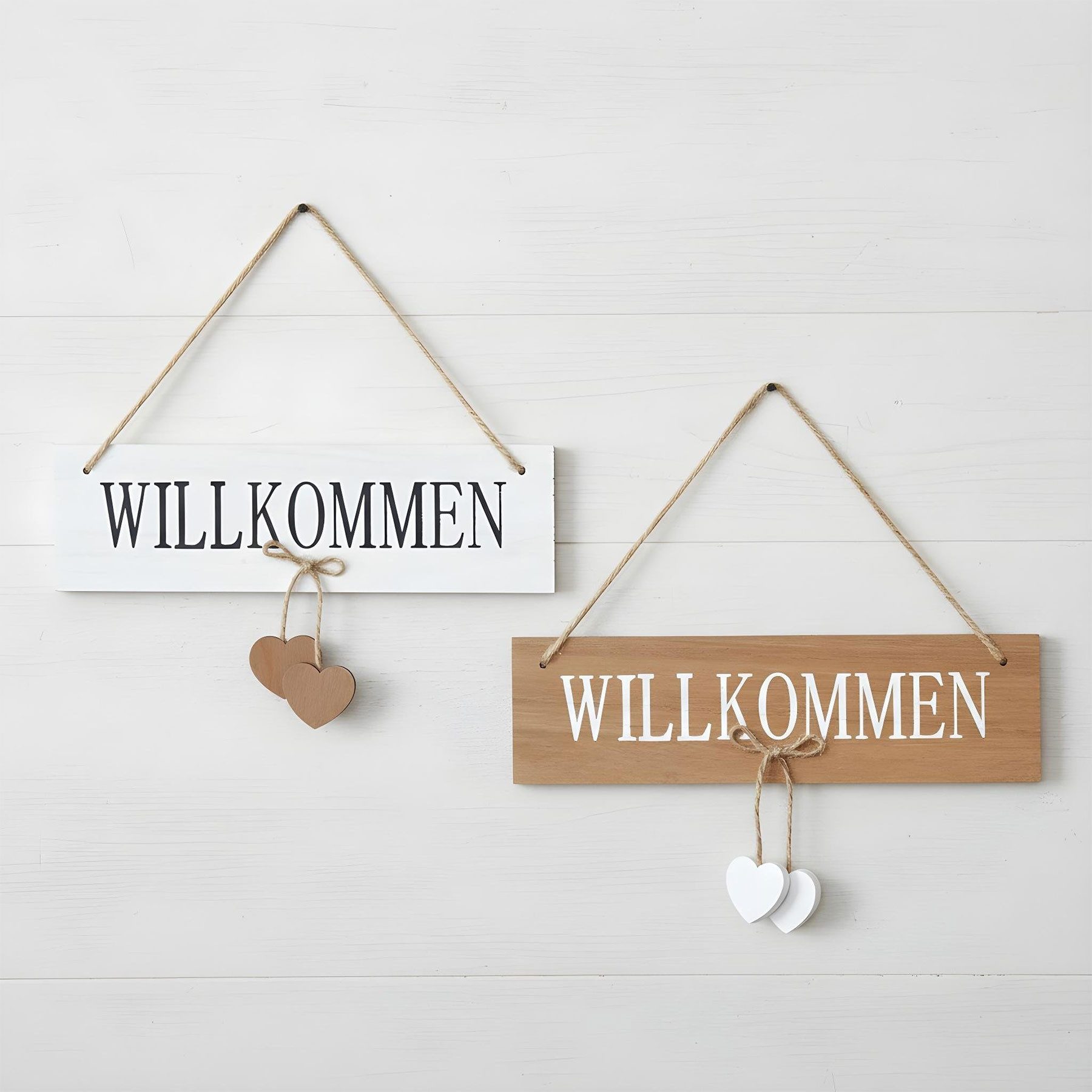 Levandeo® Wandbild, 2er Set Willkommensschilder MDF Holz Herz Türschild Wil günstig online kaufen