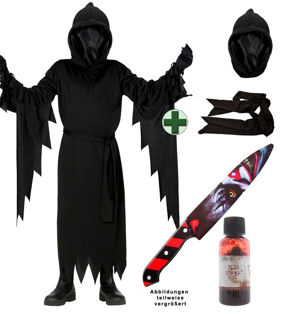 Karneval-Klamotten Kostüm Scream Kinder Der Shrei Hauling Ghost Halloween, Halloweenkostüm Kapuzenumhang unsichtbarer Maske m Killer Clown Messer