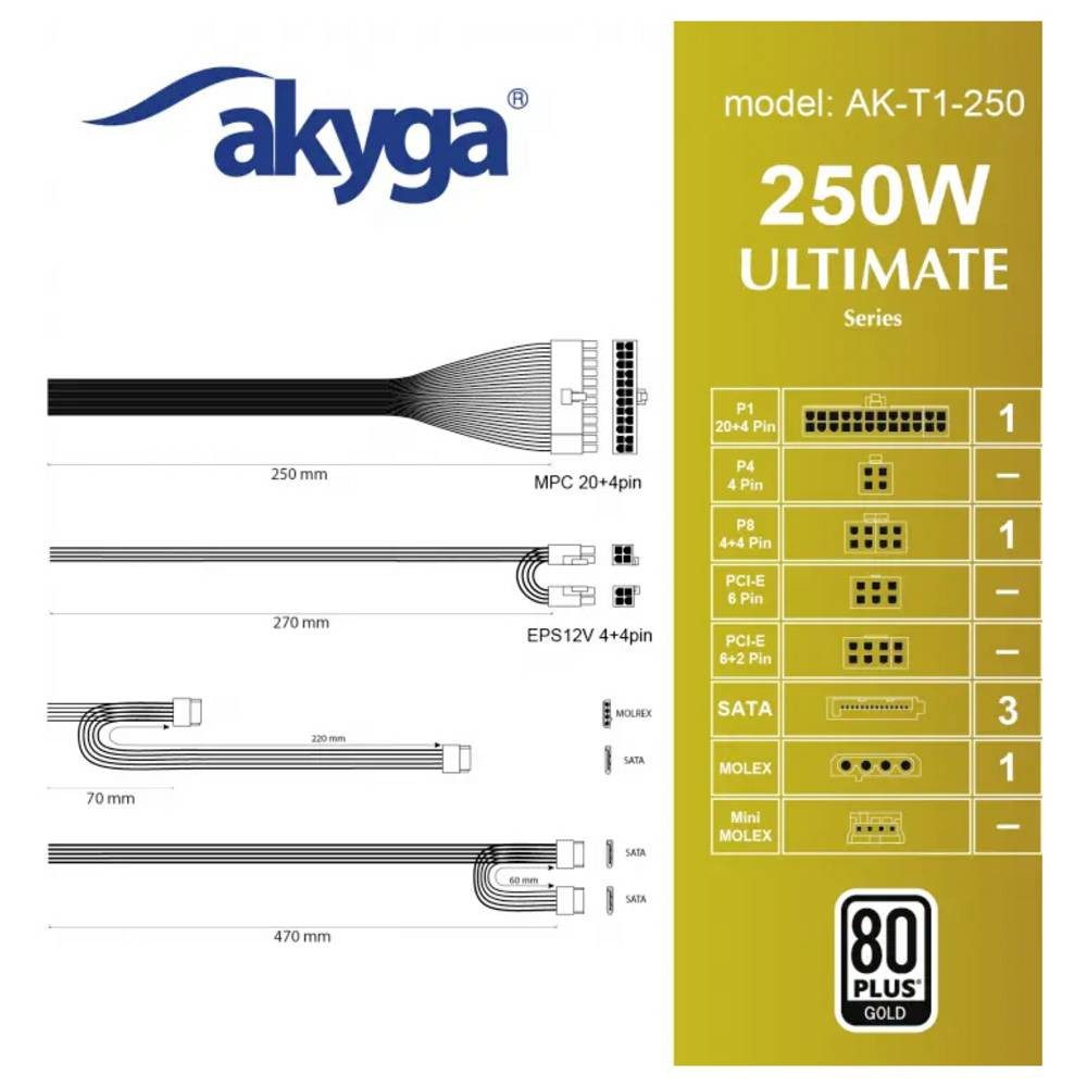 Akyga PC Netzteil 250 W TFX 80PLUS® Gold AK-T1-250 PC-Netzteil